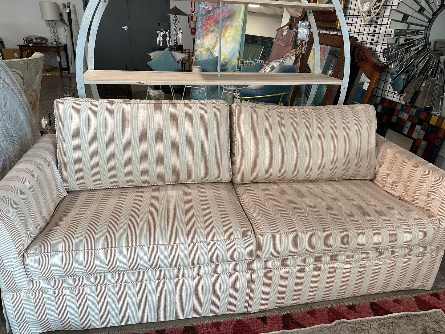 Orange Striped Sofa- NEWLY Re-Upholstered