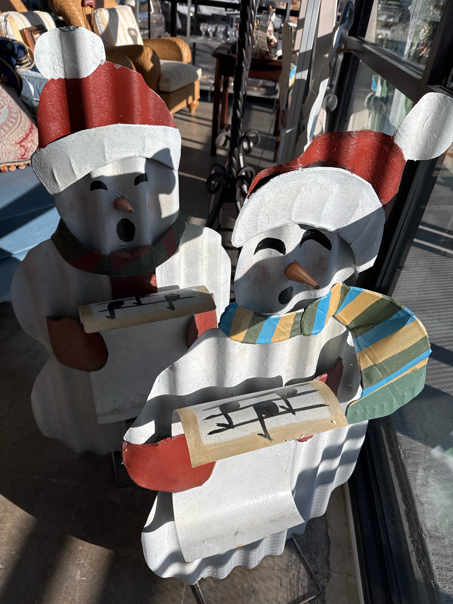 Set of 4 Metal Caroling Snowmen Yard Decor