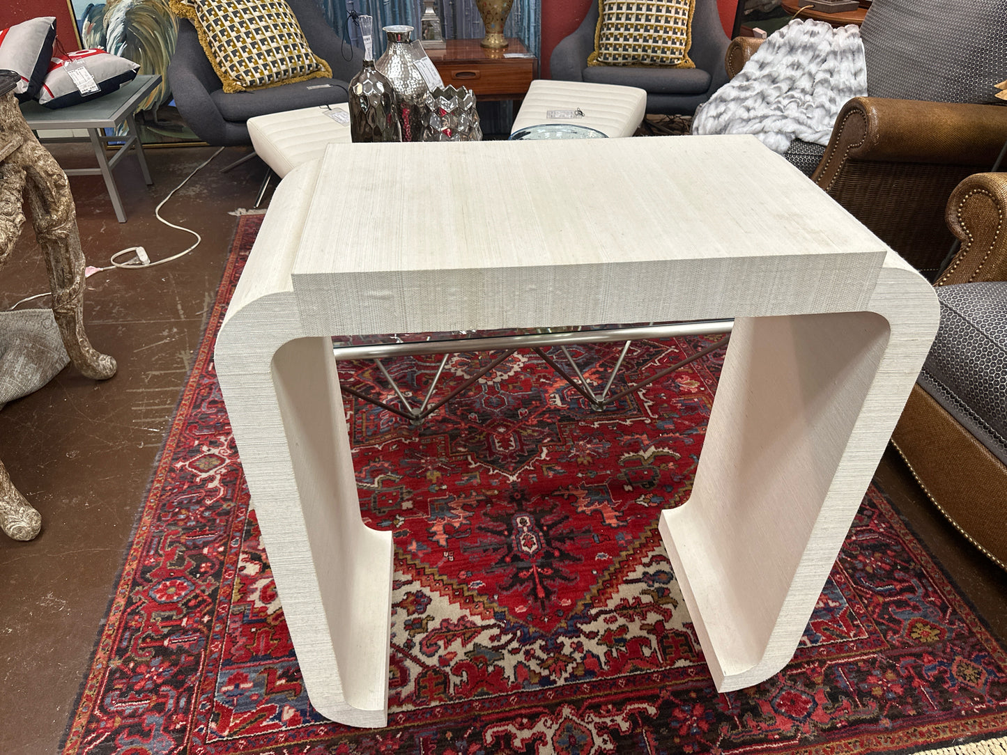 Wildwood Coastal Waterfall White Grasscloth Console