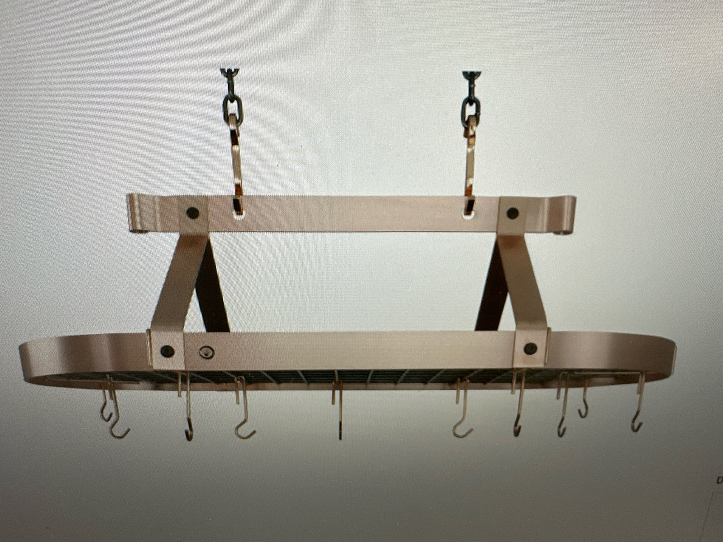 NEW WS Large Copper Pot Rack- Hooks Behind Desk-