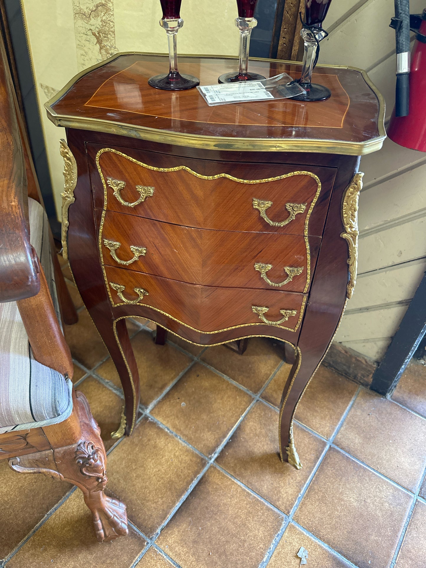 French Louis Reproduction 3 Drawer End Table