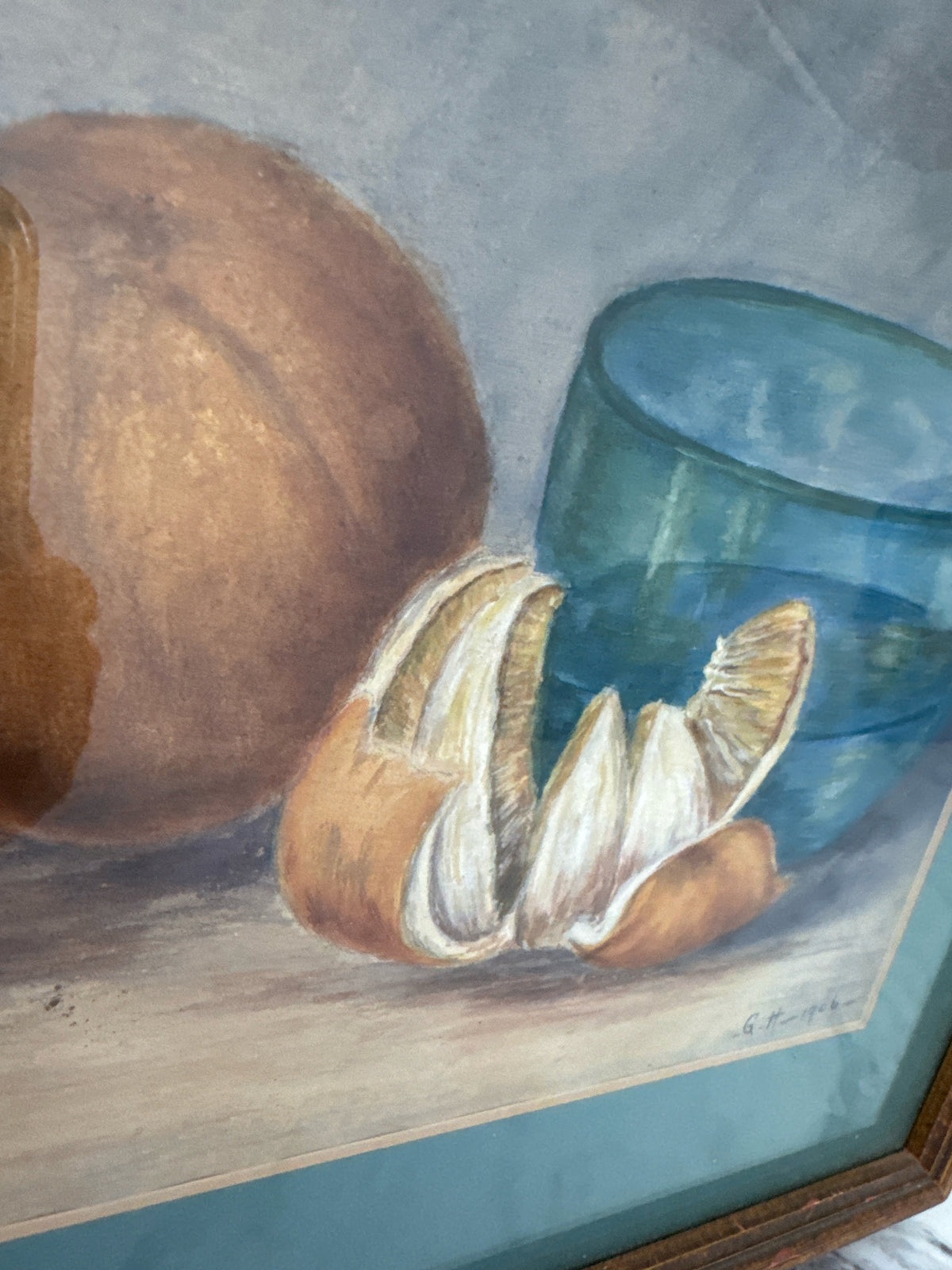 Original Antique Watercolor of Fruit Still Life (signed 1906, 16 x 14")