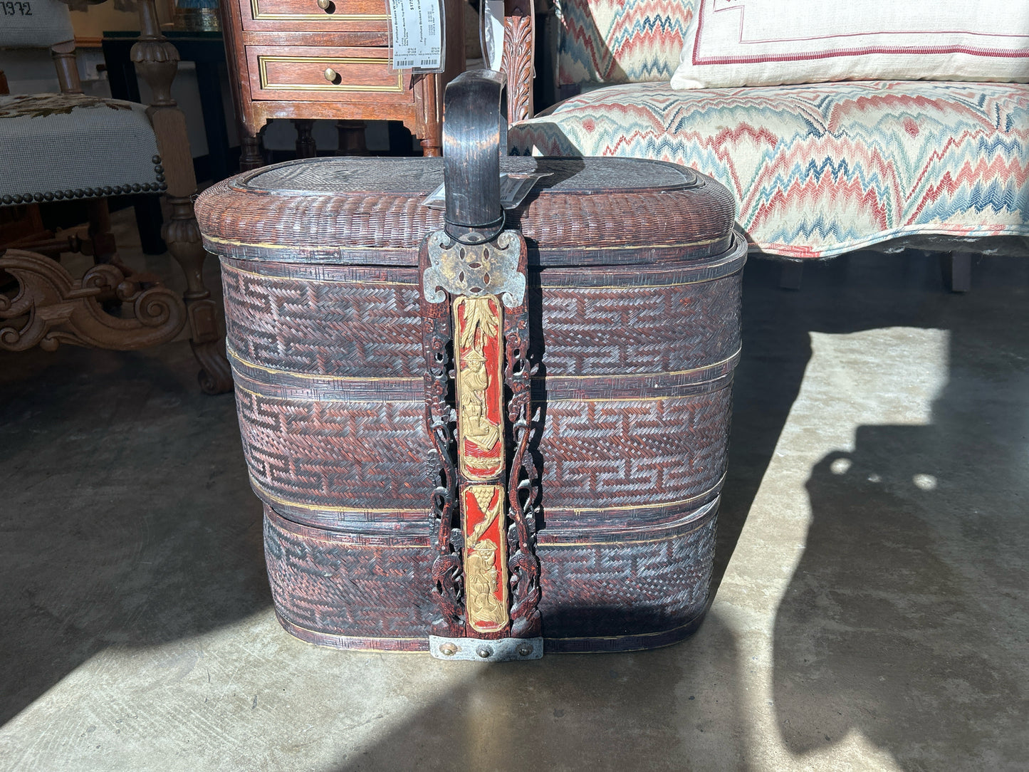 Vintage Asian Stacked Wicker Picnic Basket