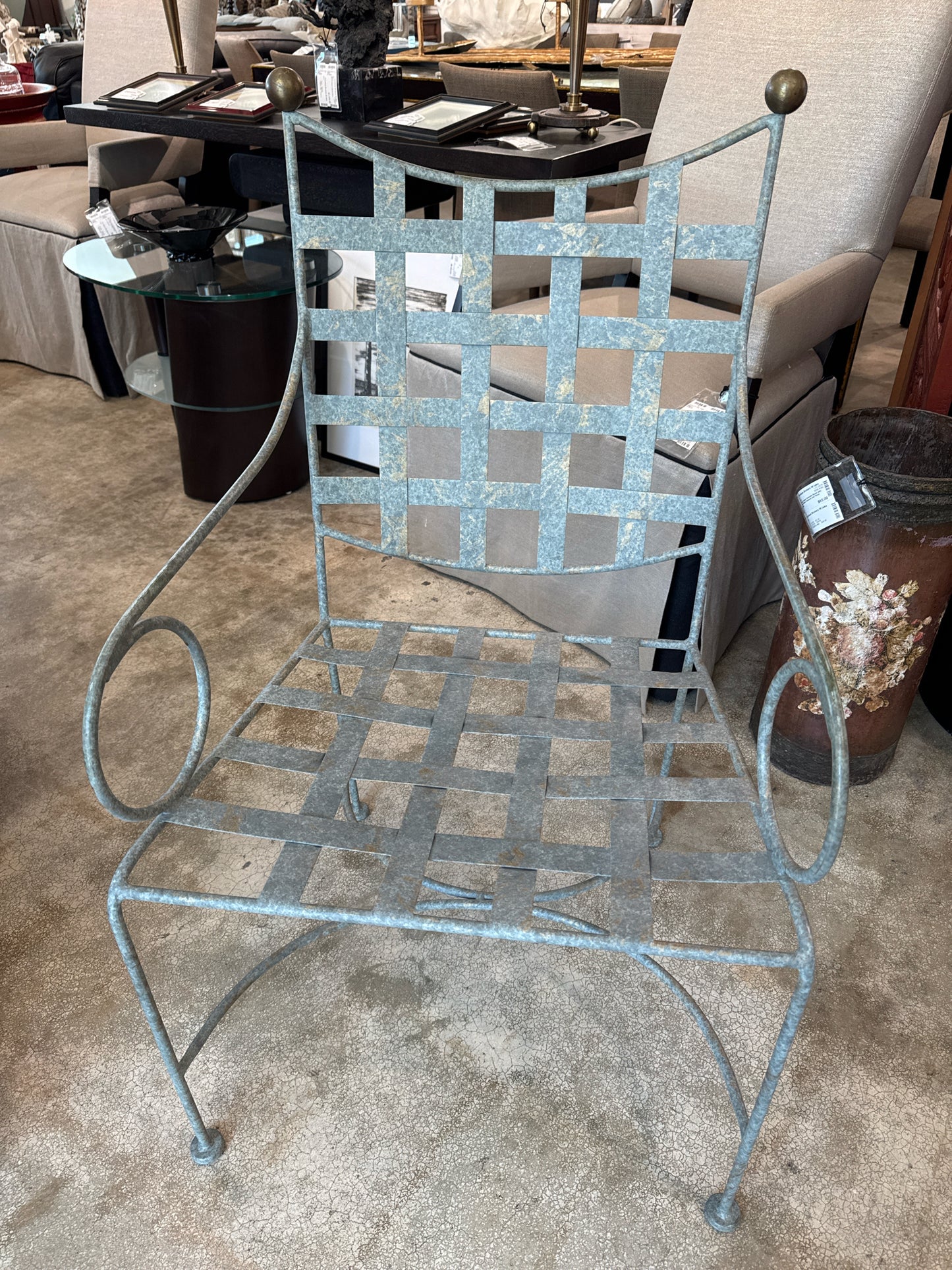 Mario Papperzini Vertigris Iron Chair with Brass Accents and Cream Cushion