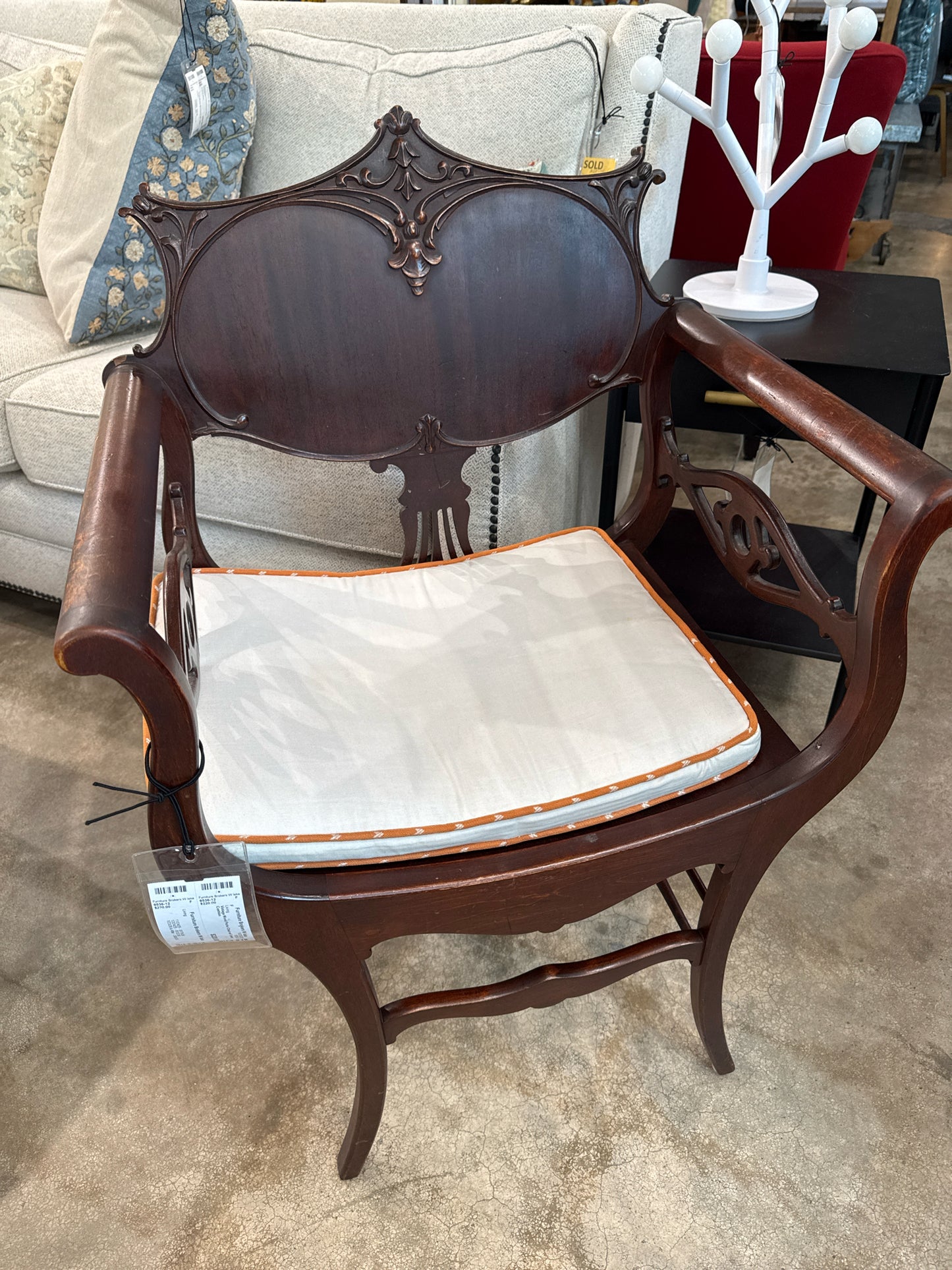 Vintage Wood Parlor Chair w/ Cream Cushion