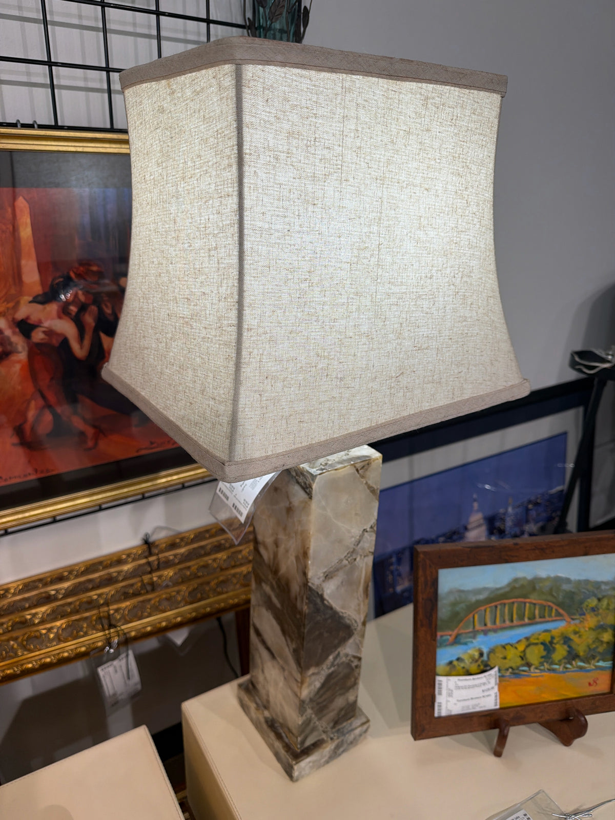 Vintage Onyx Square Lamp 29" Missing Filial