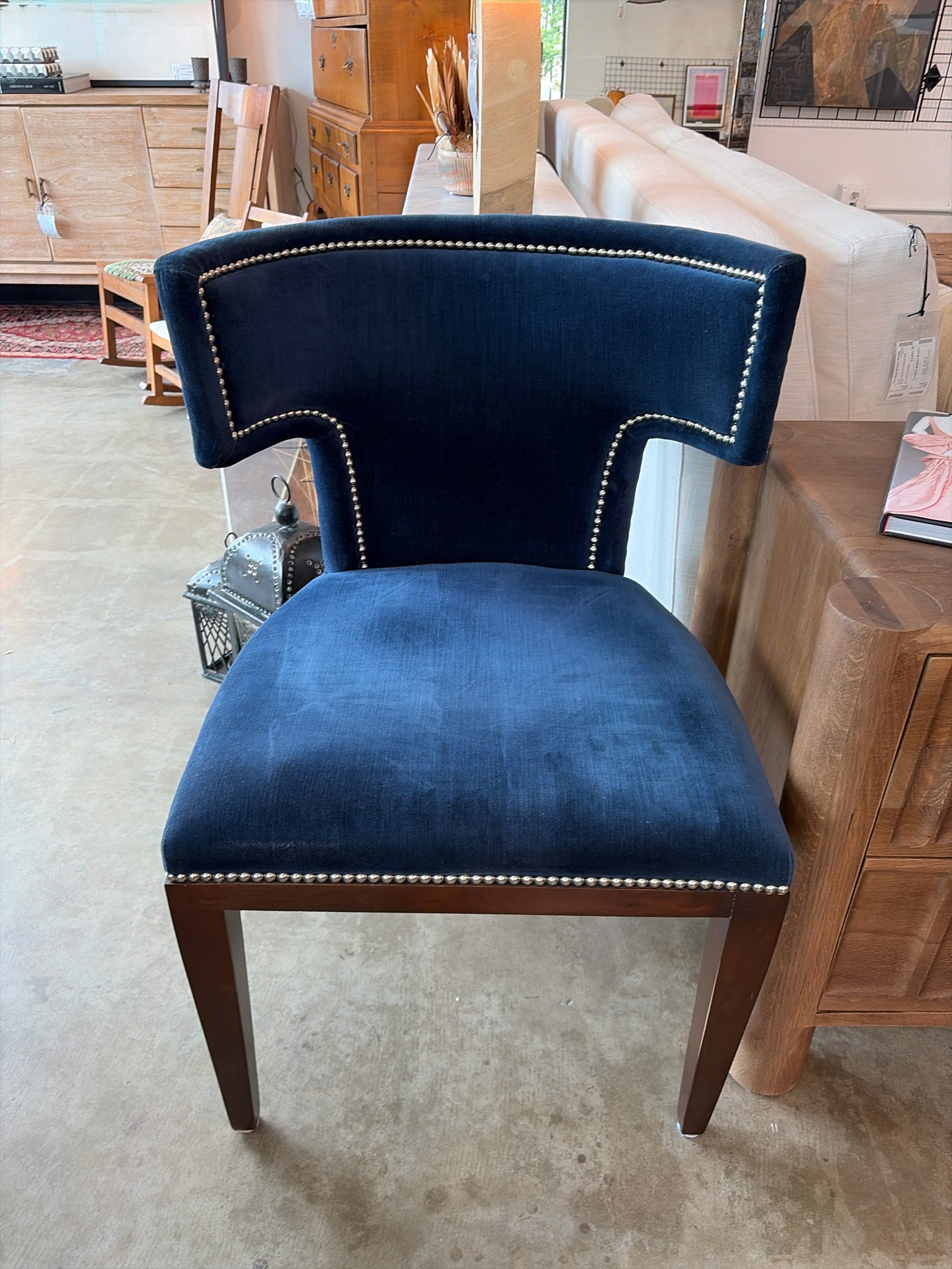 Klismos Mr.& Mrs.Howard Blue Velvet Armless Dining Chair with Nailhead Trim