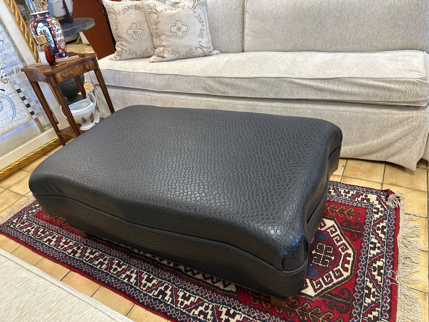 Custom Faux Crocodile Black Ottoman