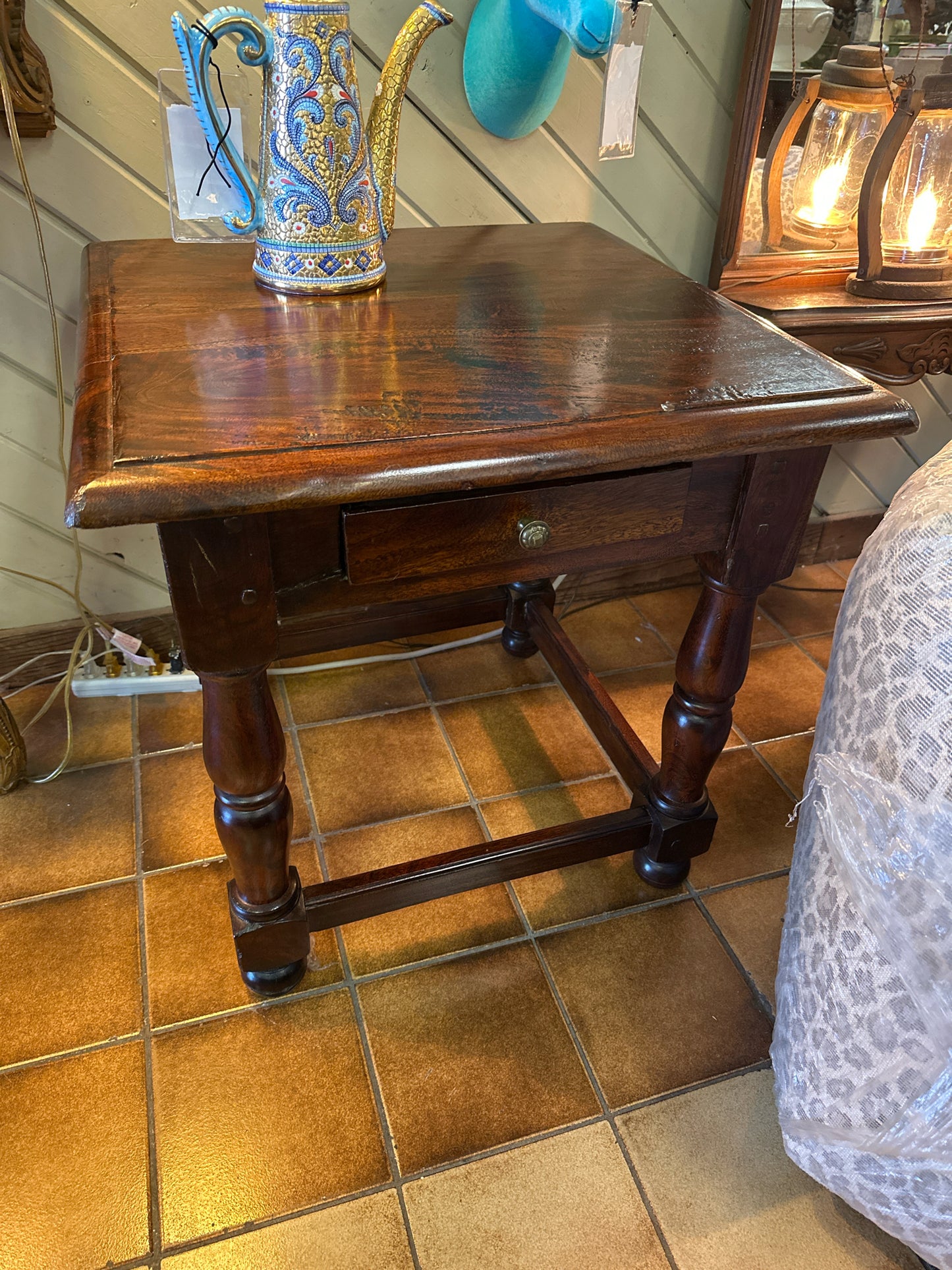 Dark Wood End Table w/ 1 Drawer 24"sq