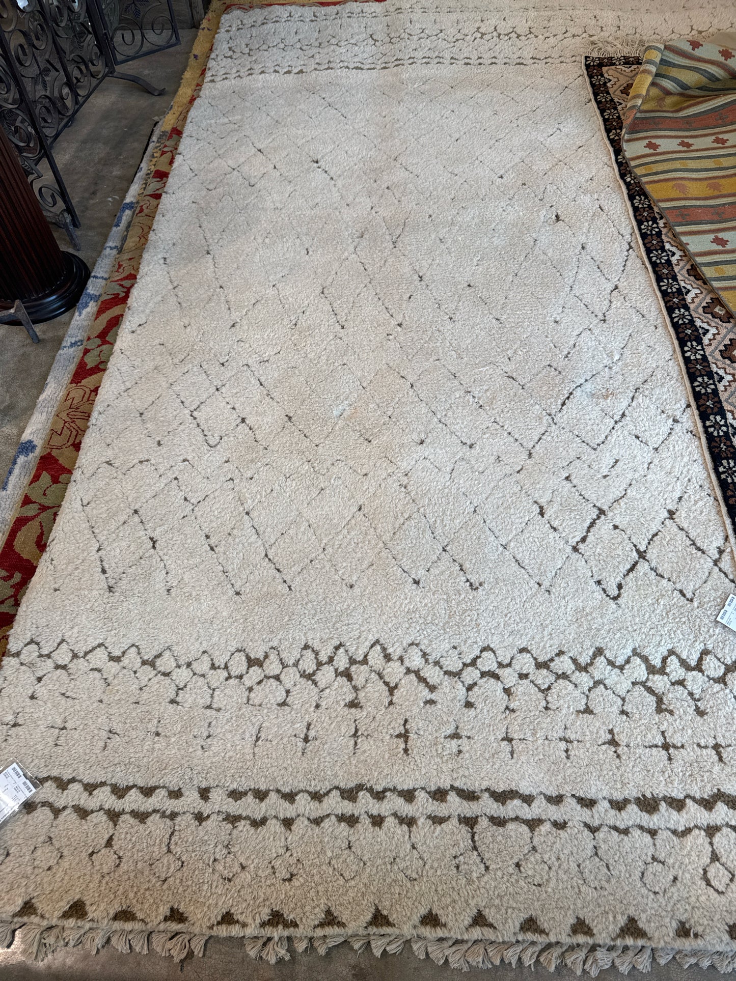 Cream/Brown Contemporary Wool Rug 8 x 10