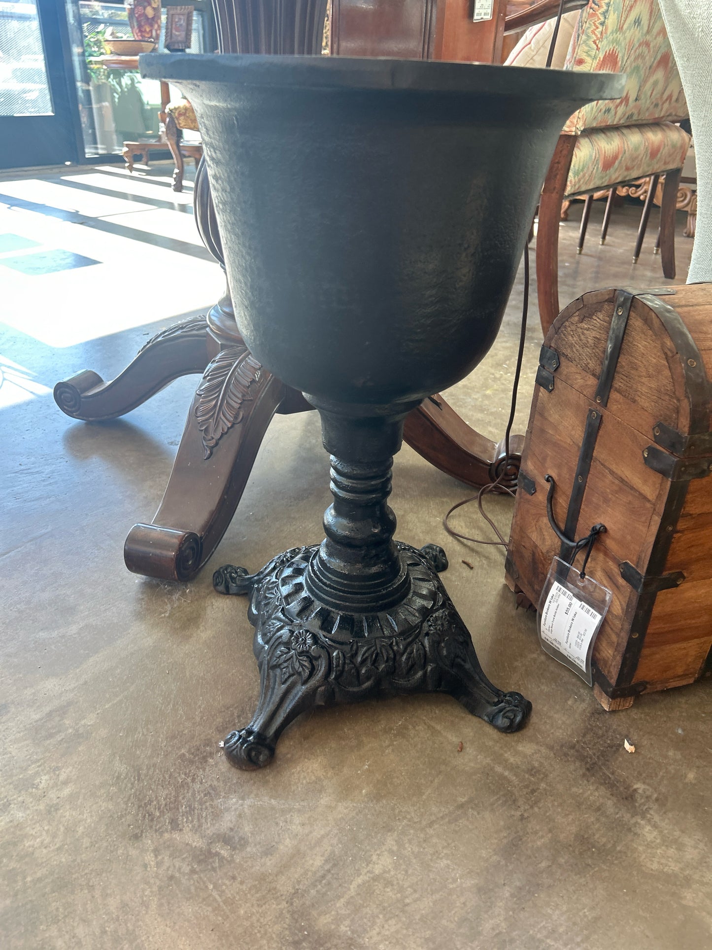 Antique Victorian Cast Iron Black Painted Urn