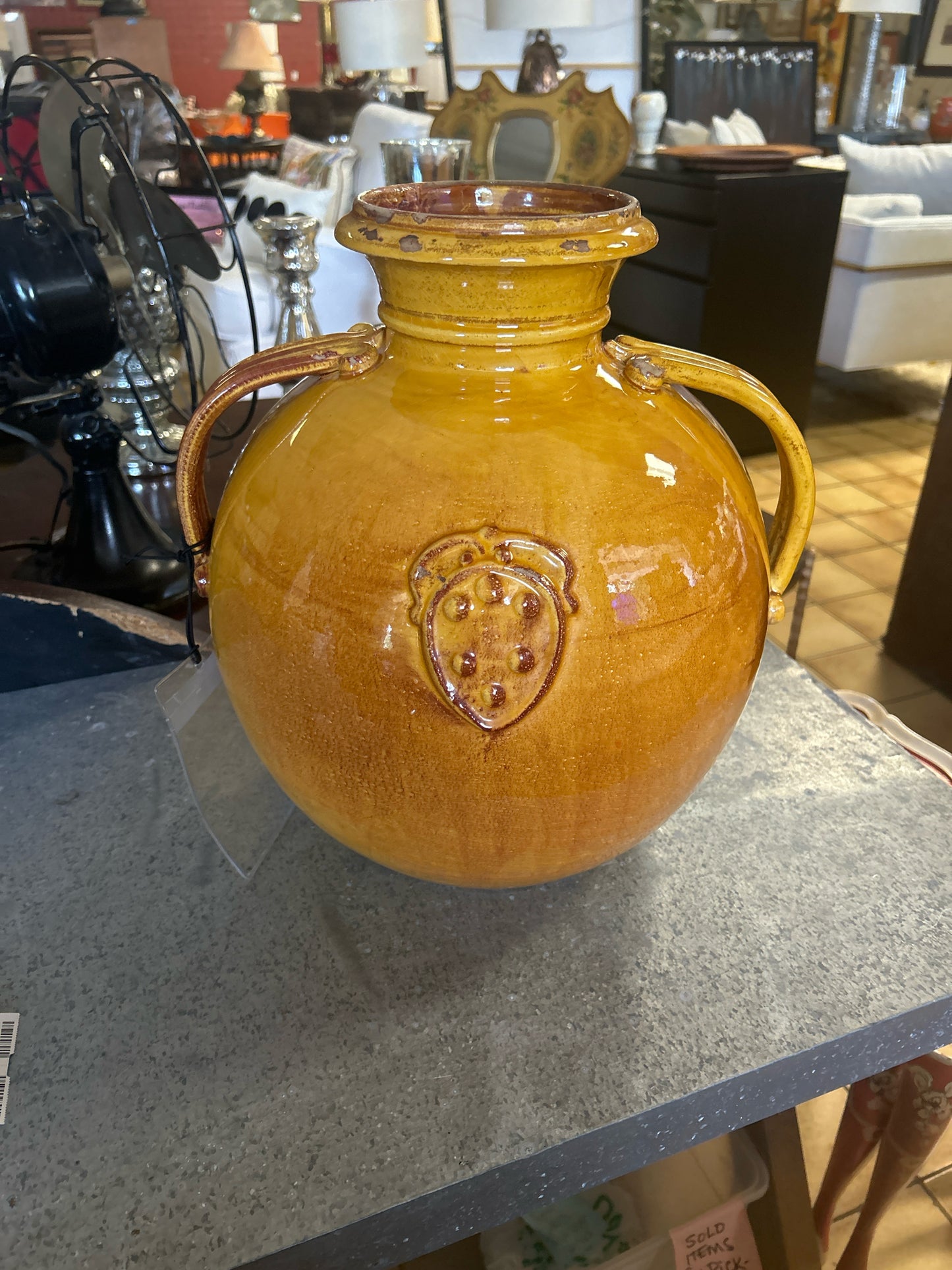 Vietri Mustard Italian 2-Handle Vase