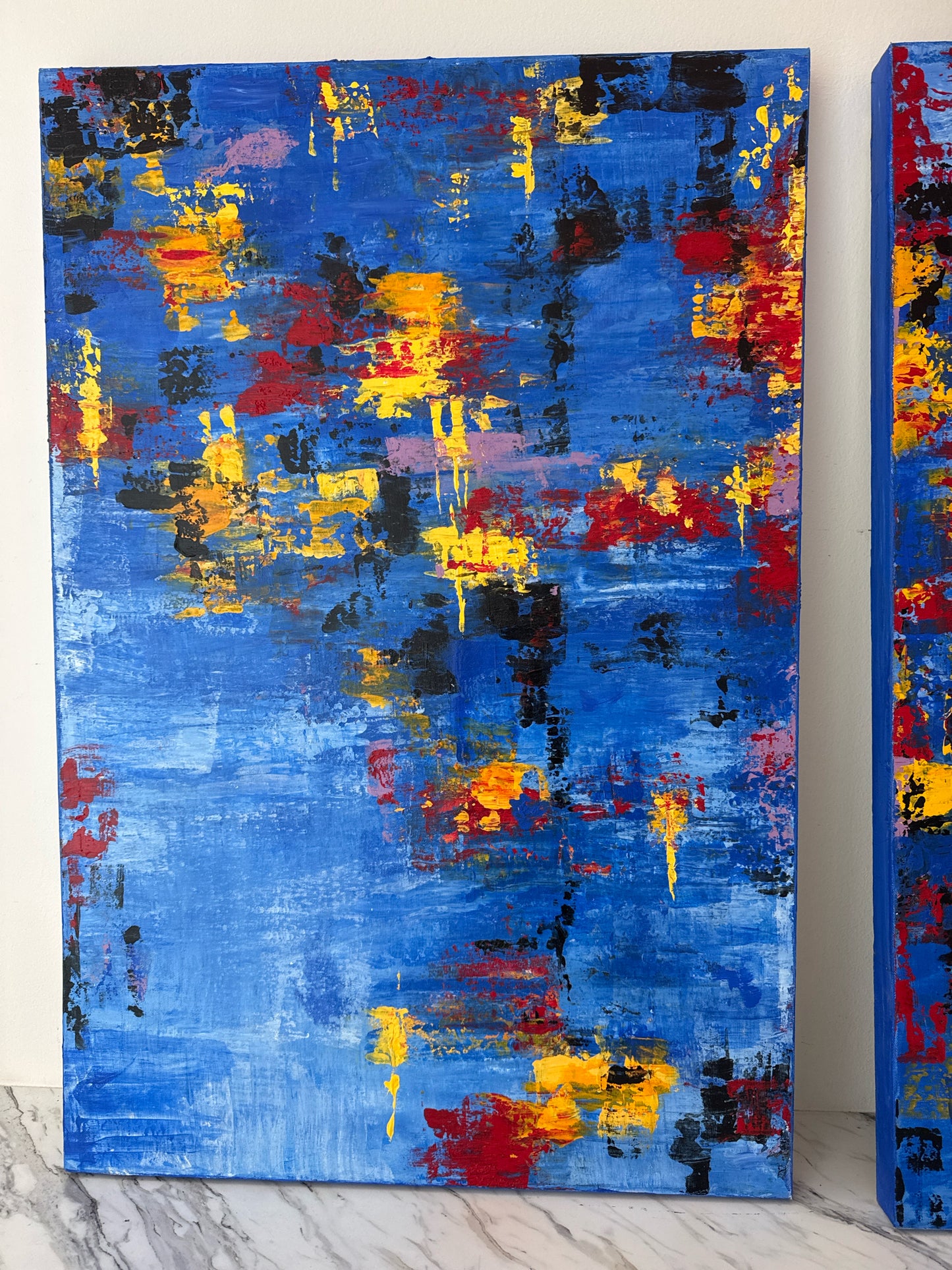 Original Oil Frameless Canvas Blue Abstract by Kate Cummins, Canada 24 x 36"