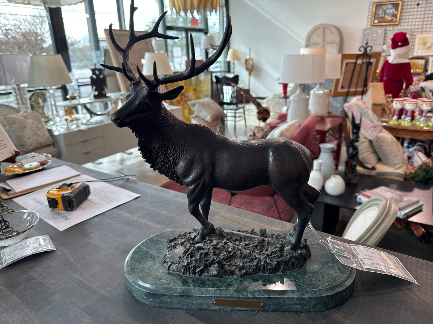 Ethan Allen Wood Curio Cabinet w/ Mirror Back and 3 Glass Shelves