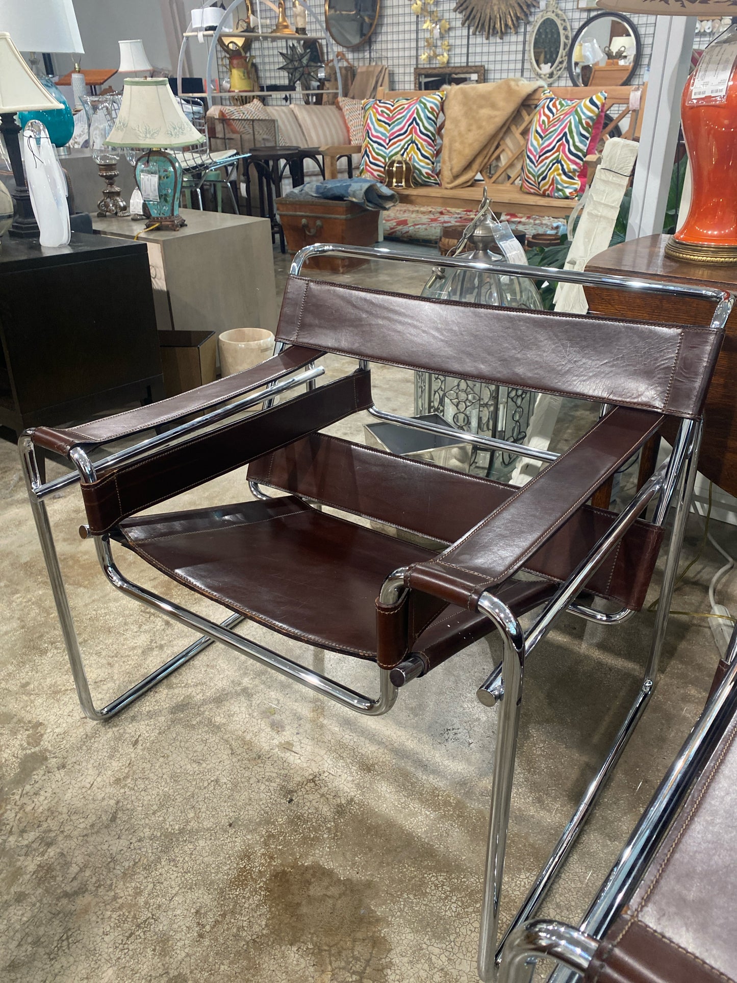 "Wassily" Style Brown Leather Chair