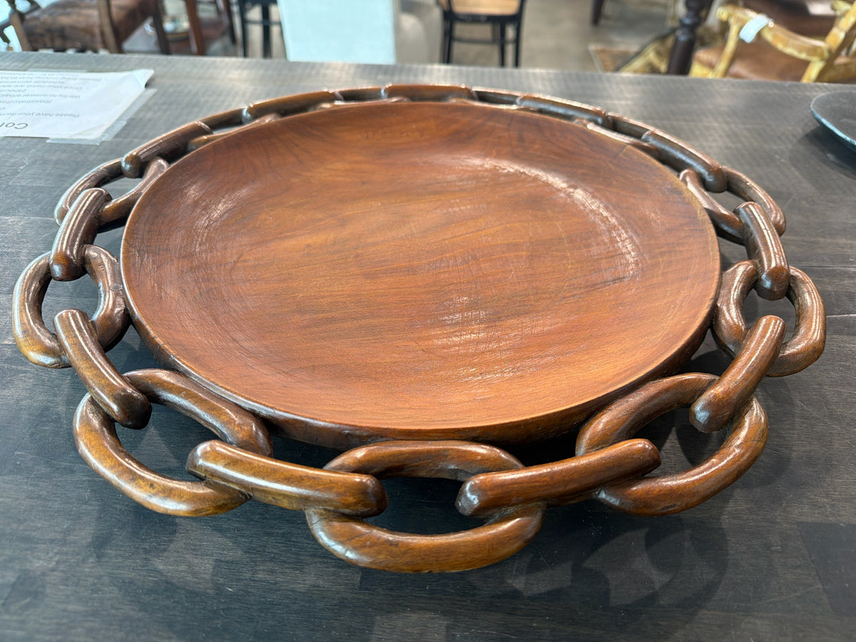 Brutalist Era Chain Wood Round Tray