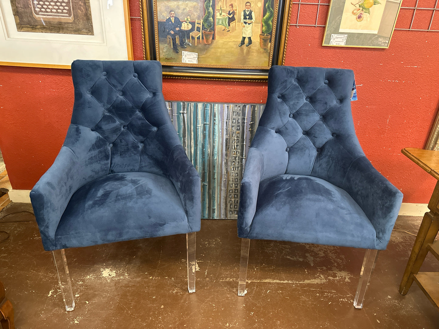 PAIR Blue Accent/Dining Chairs w/ Acrylic Legs-Inspired Home Collection