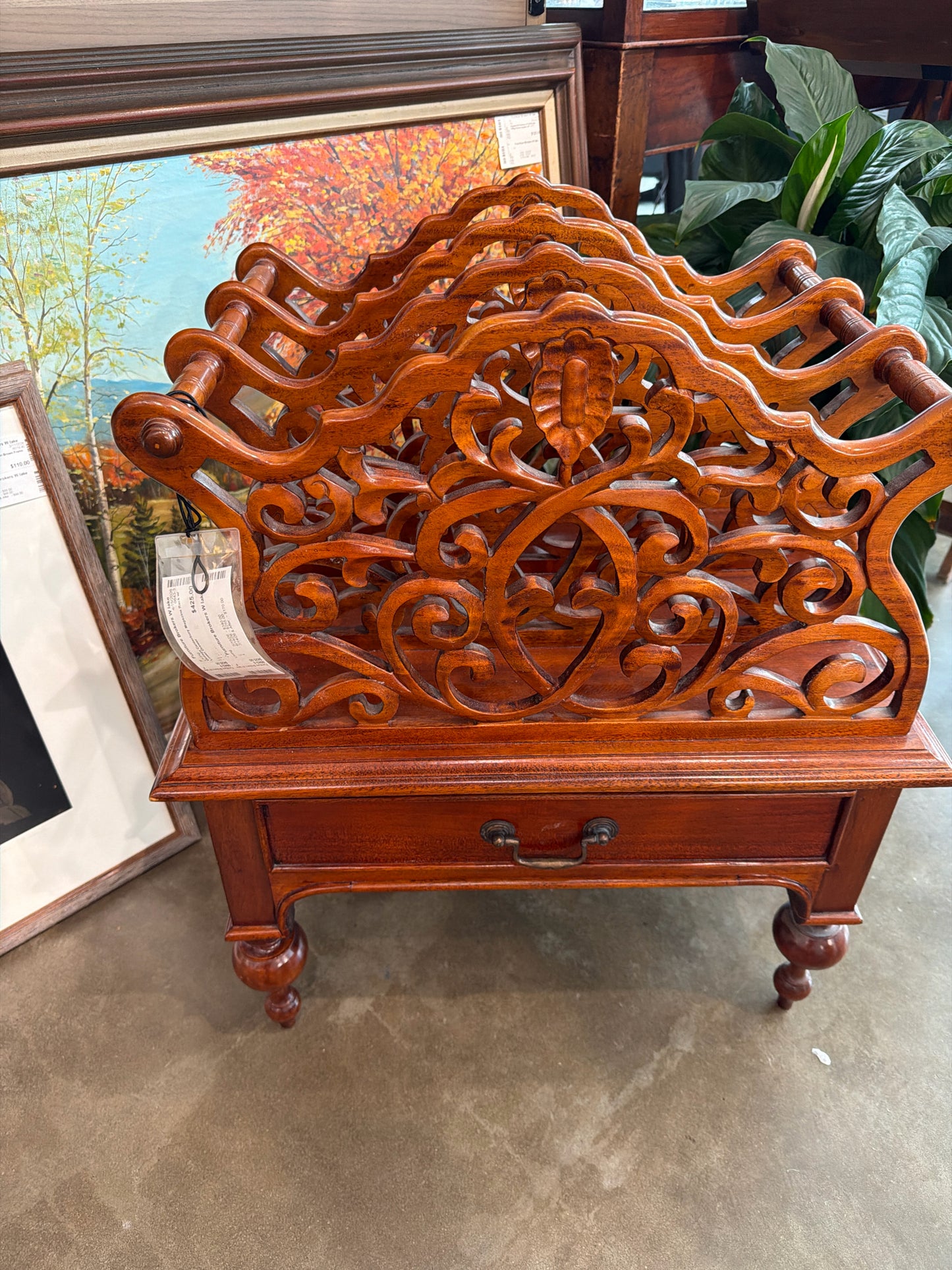 Vintage Canterbury Magazine Rack w/ Lower Drawer
