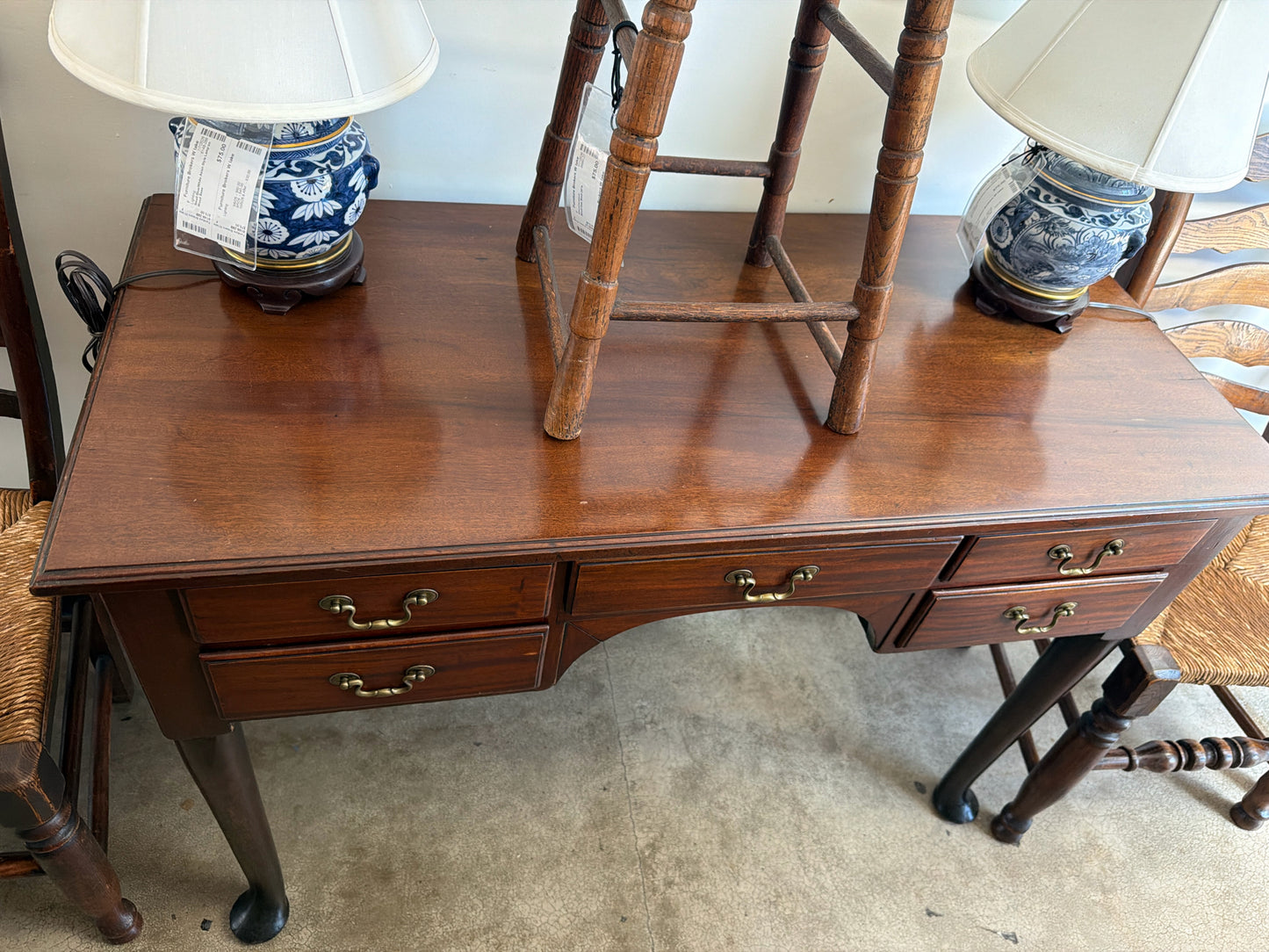 Vintage 5 Drawer Desk w/ Queen Anne Legs