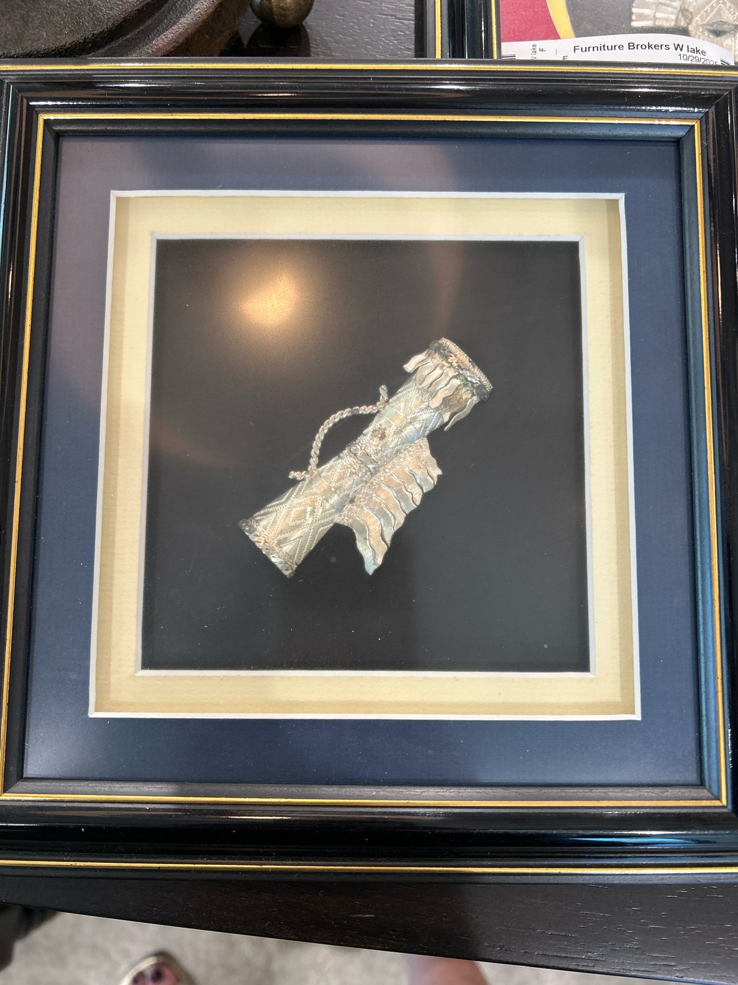 Shadowbox Style Silver Filigree Ornamental Scroll w/Black Frame (9" x 9")