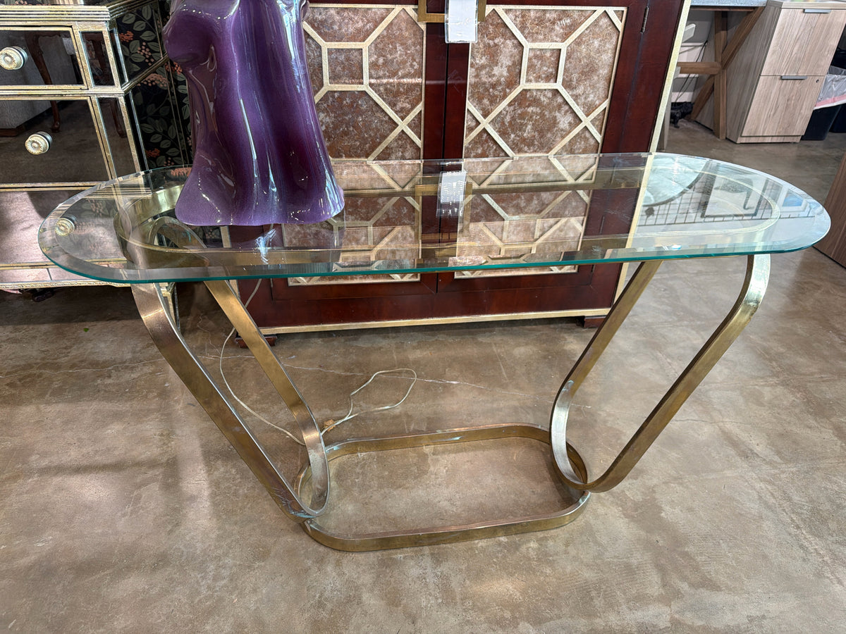 MCM Regency Style Brass Oval Glass Console Table
