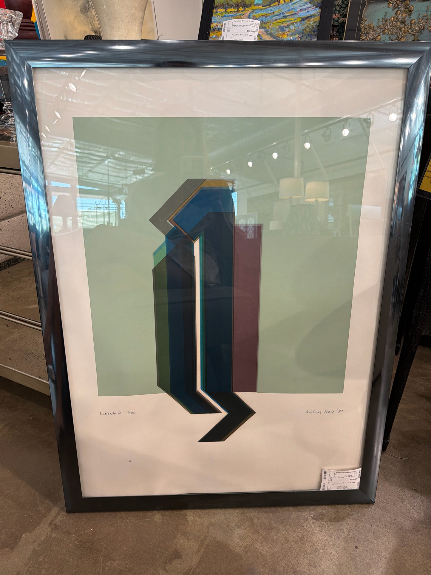 Geometric Lines Signed/ Num Reproduction by Hale 1980 Dark Metal Frame (28"x35")