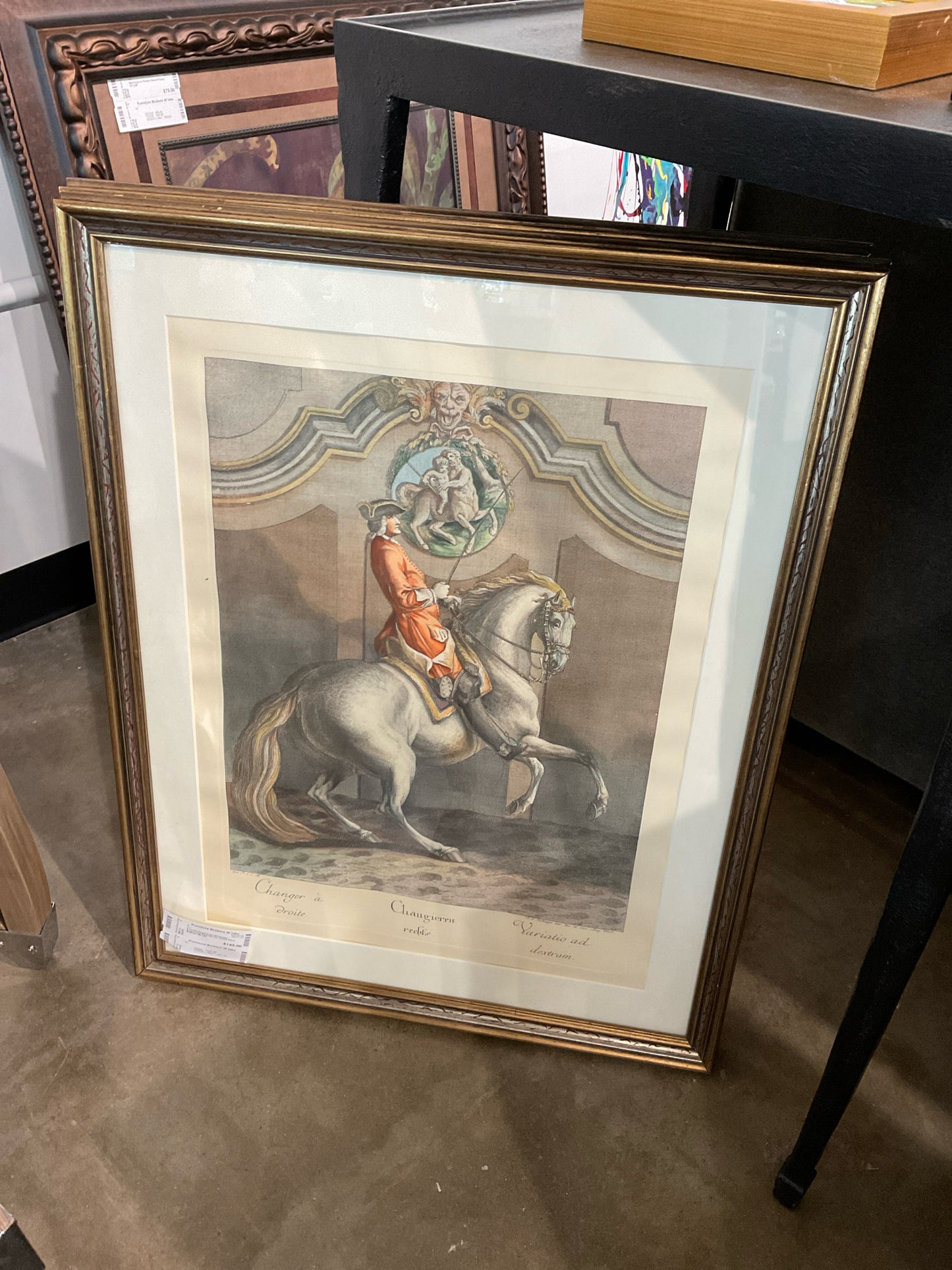 Framed Equestrian Dressage Engraving Restrike by Johan Elias Ridiner 'Droite'
