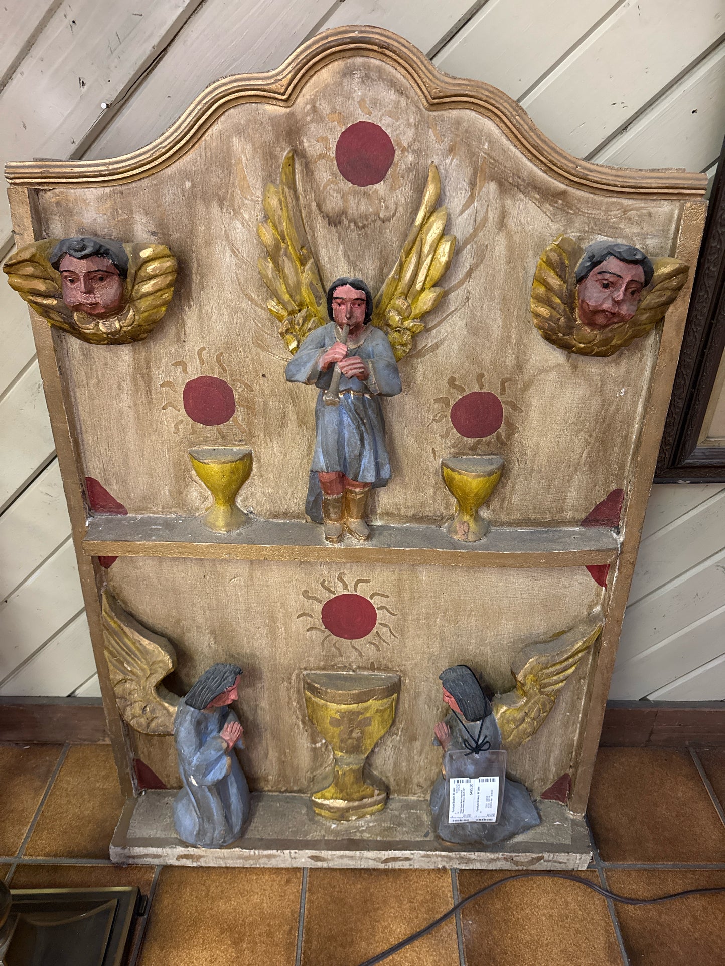 Vintage Carved Wood Angle Wall Placque, Made in Mexico 39x25 1/2"