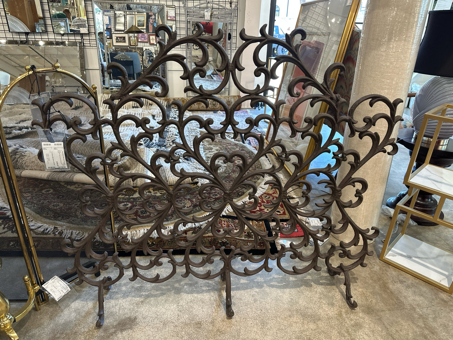 46 x 39H Cast Iron Scroll Fireplace Screen
