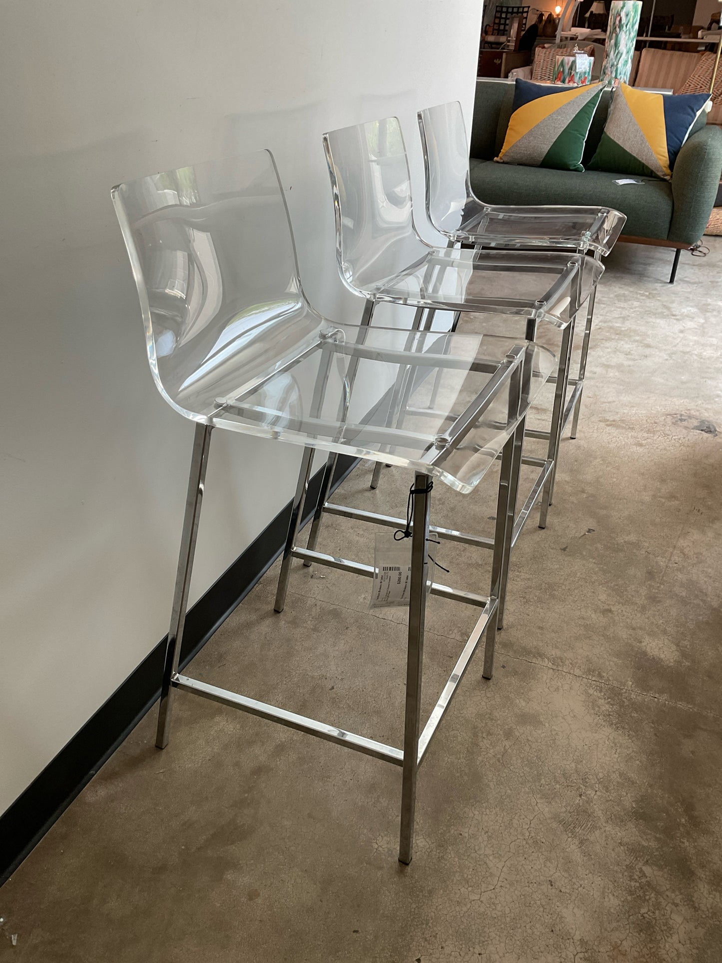 Set of 3 - Acrylic & Chrome Counter Stools, 26"H Seat