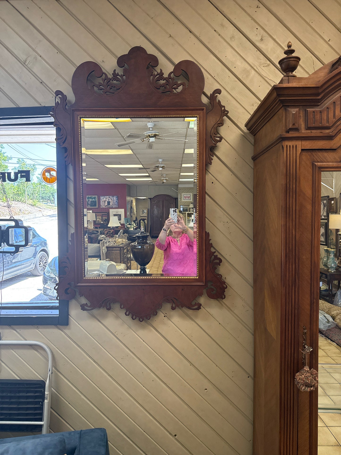 Carved Wood Beveled Mirror w/ Gold Trim 36 x 54