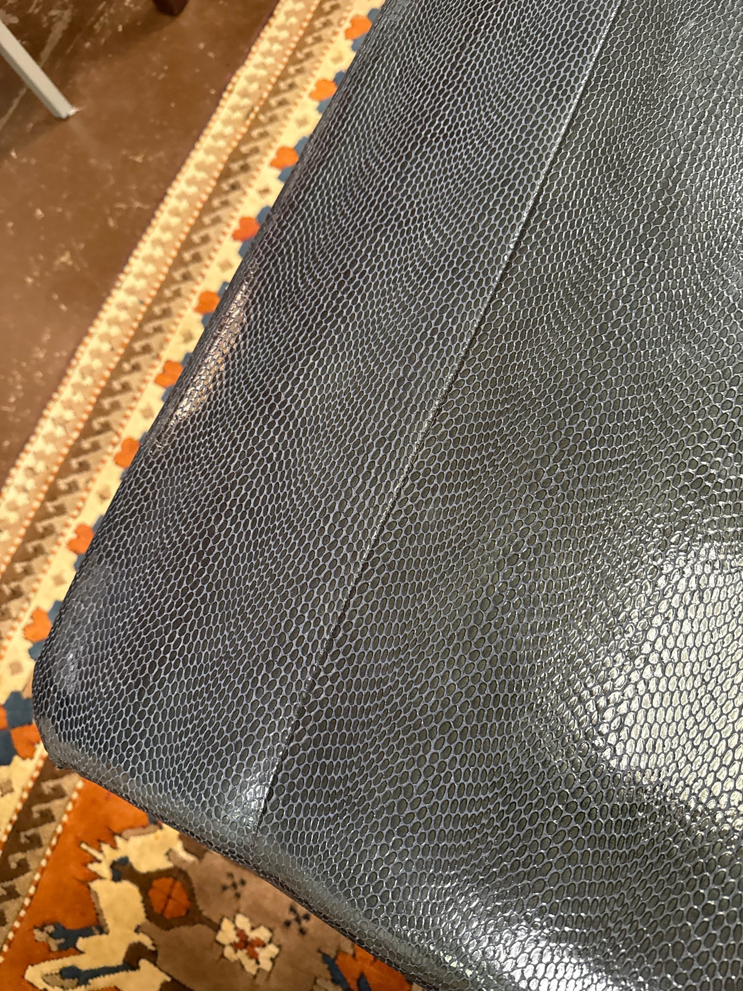 Century Garrett Navy Leather Ottoman w/ Acrylic Legs