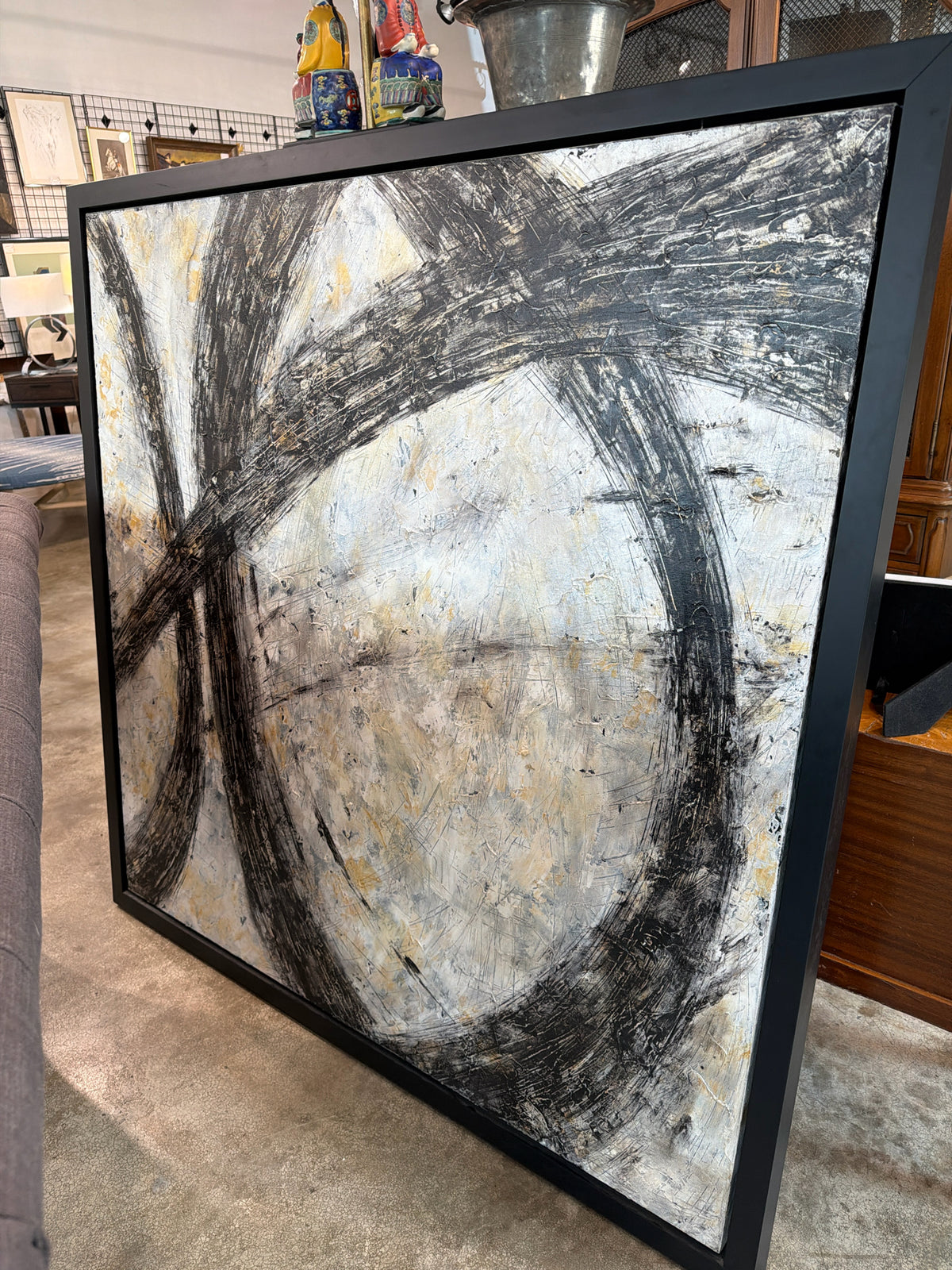 "That Is Me" Contemp. Art Black/Grey/White 58"sq Black Frame