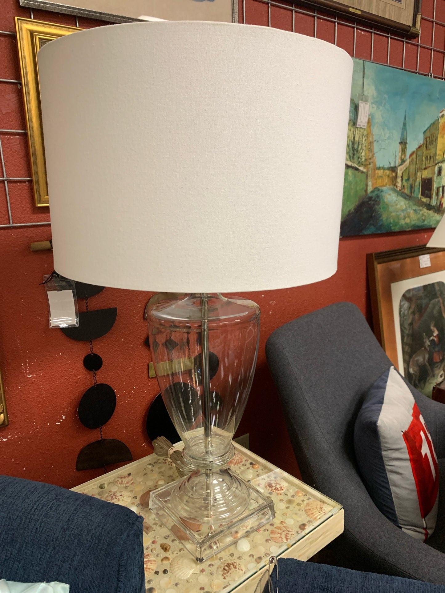 Pottery Barn Clear Glass Table Lamp w/ WHite Shade