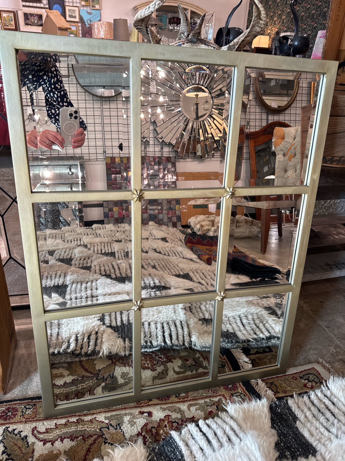 Pottery Barn Gold 9-Section Beveled Glass Mirror (27" x 34")