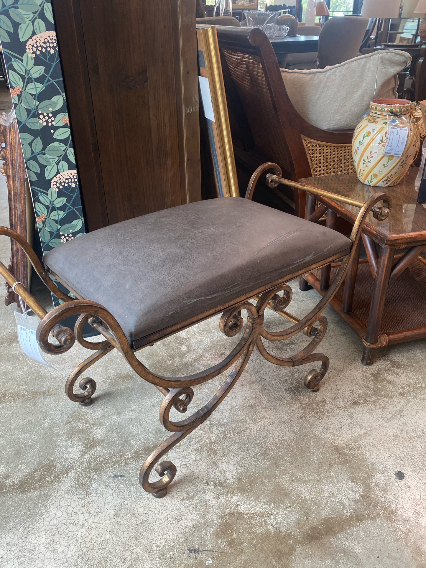 Uttermost Distressed Leather Vanity Stool Seat