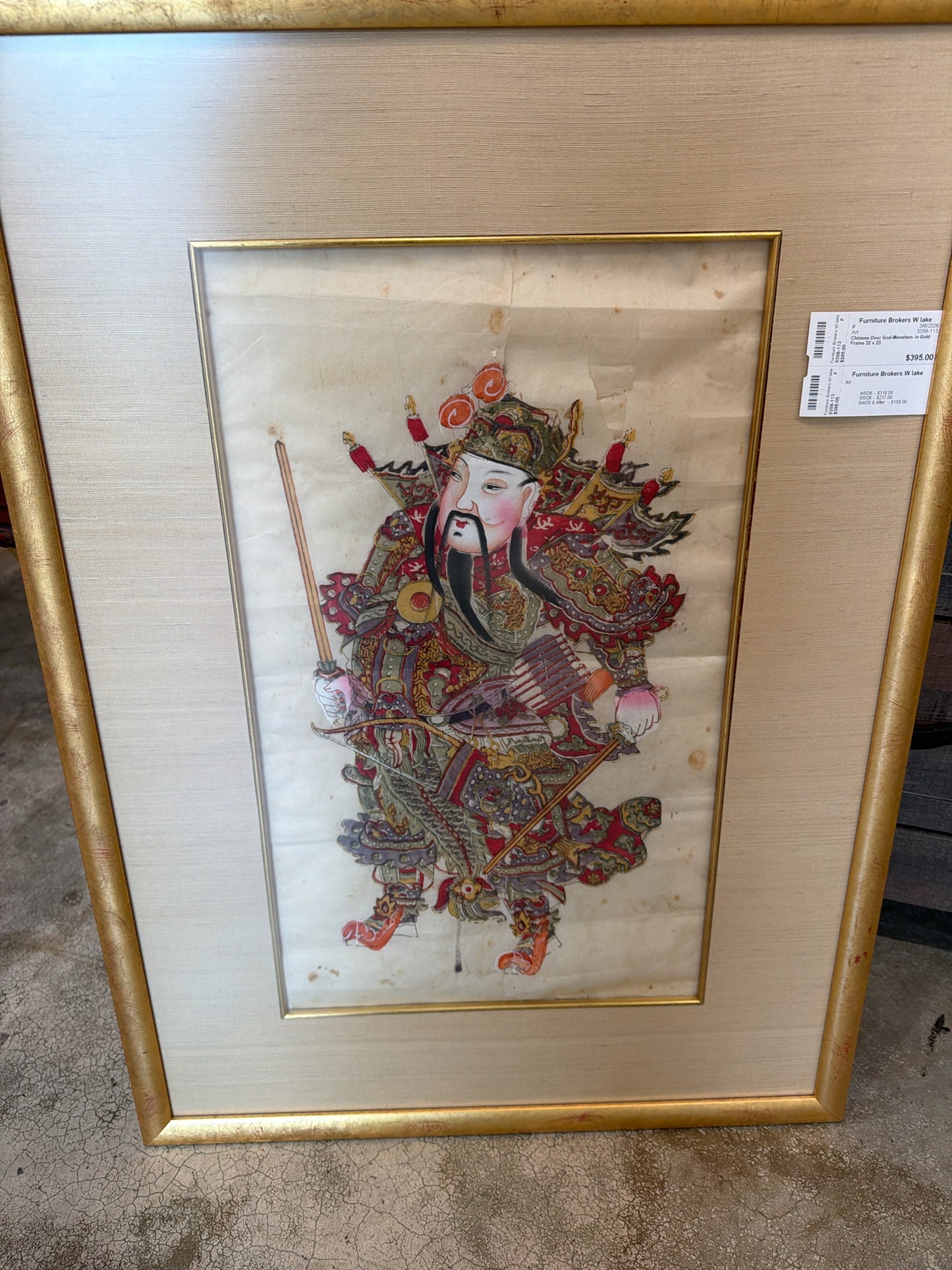 Chinese Door God-Menshen- in Gold Frame 32 x 23