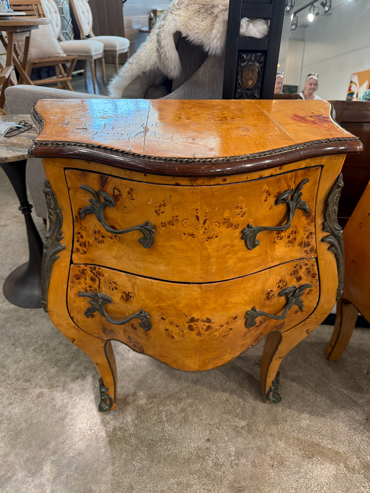 Antique Burl Wood Louis 2 Drawer Bombay Chest