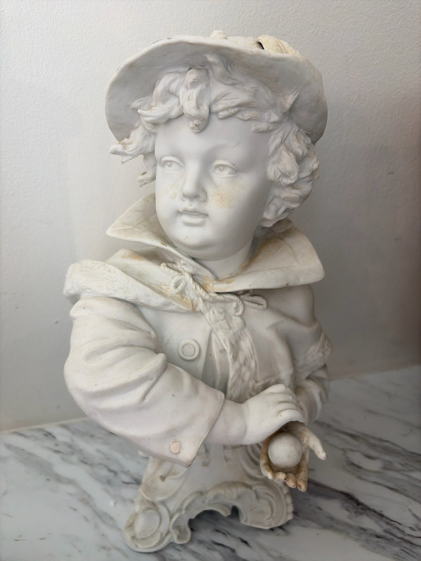 Antique-18th Century Porcelain Boy Holding Egg