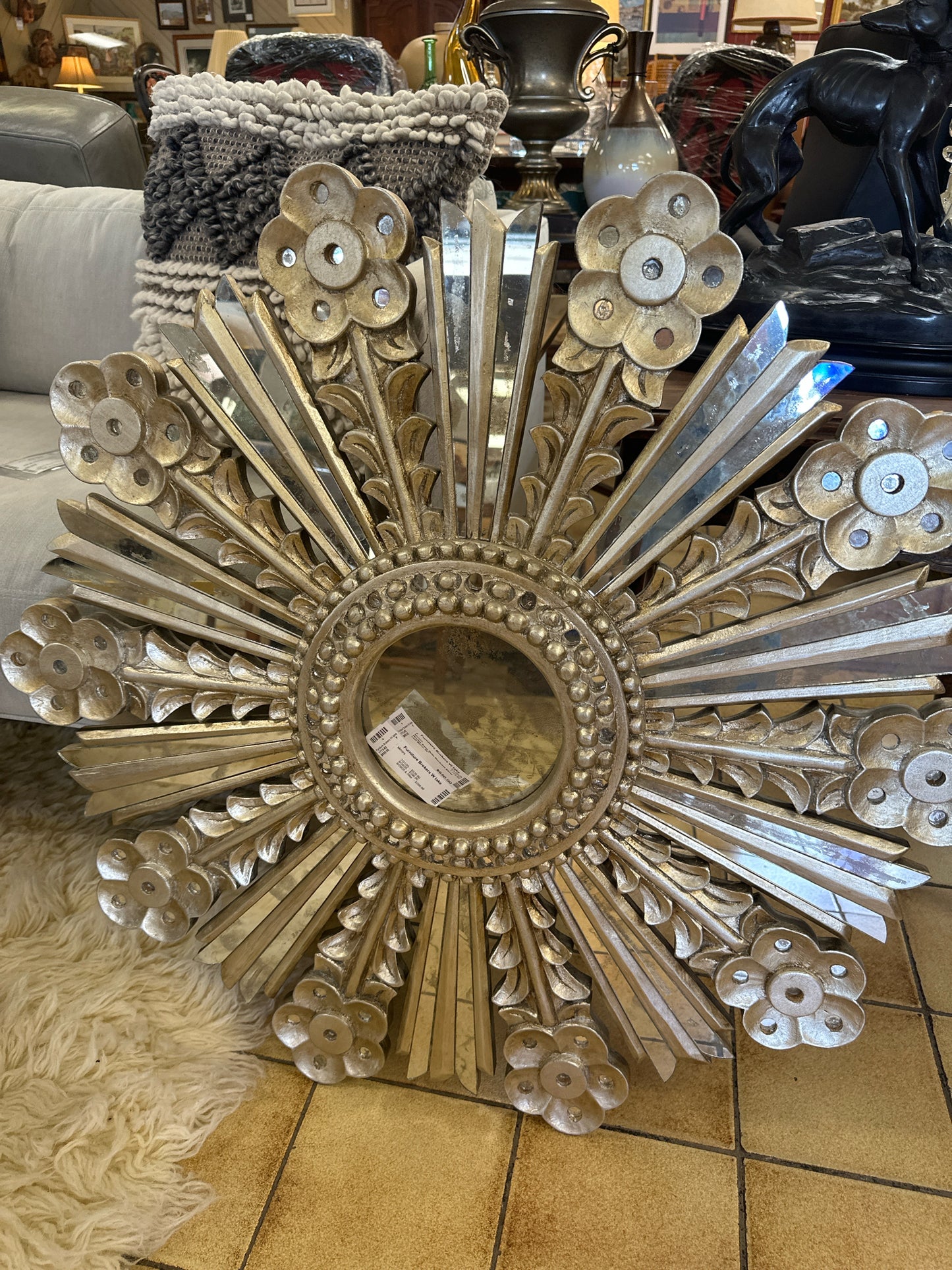 Worlds Away Bella Starburst Silver Leaf Mirror 34"