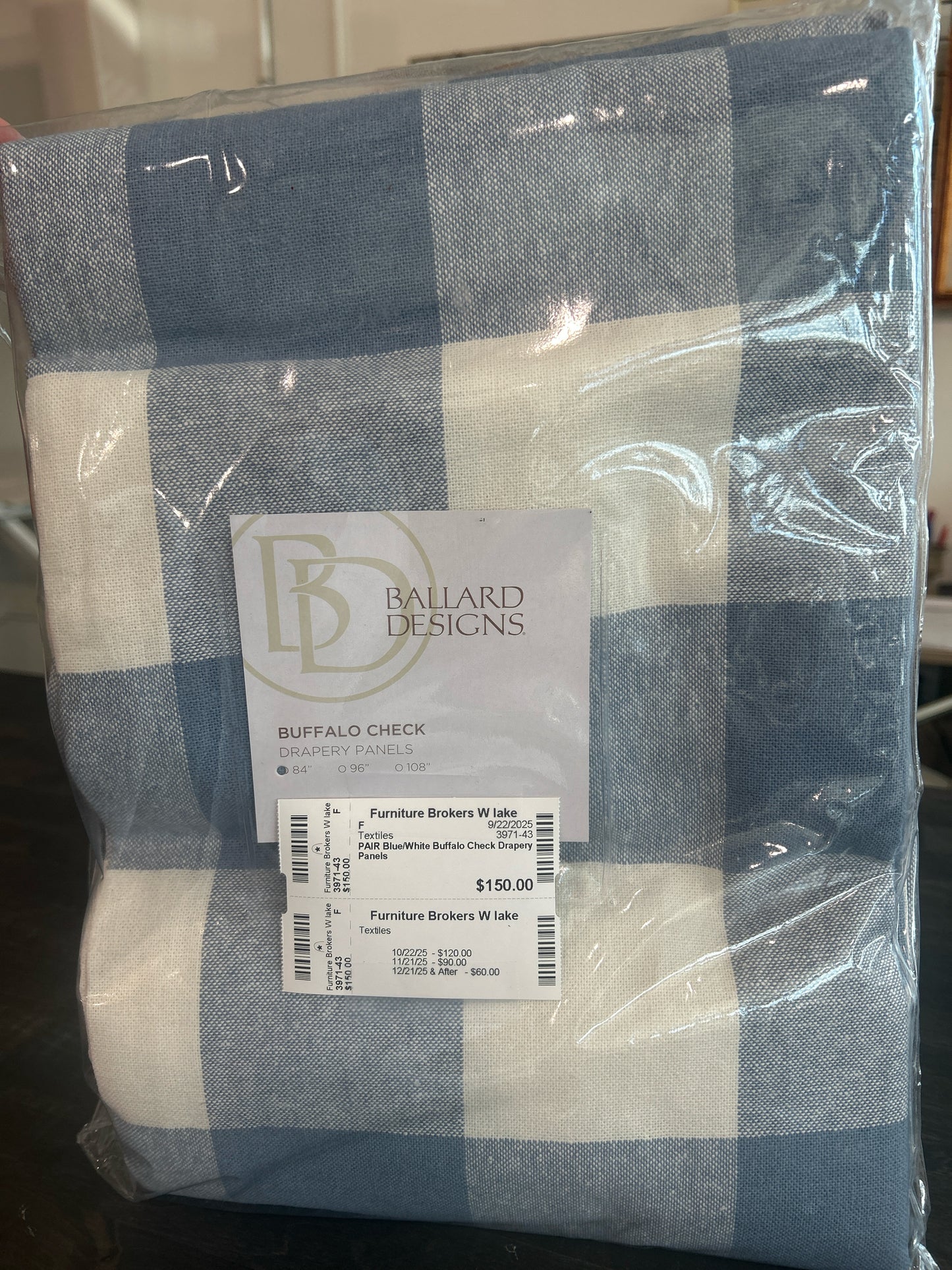 PAIR Blue/White Buffalo Check Drapery Panels