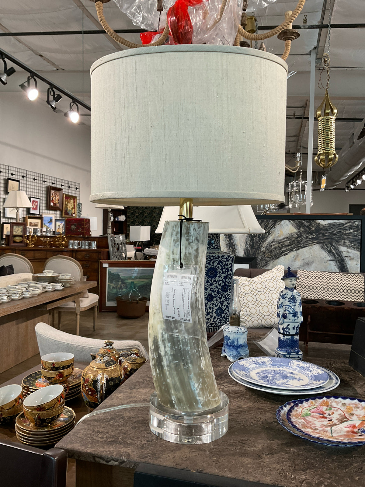Made Goods, Aiden Natural Horn Lamp w/ Lt. Gray Shade