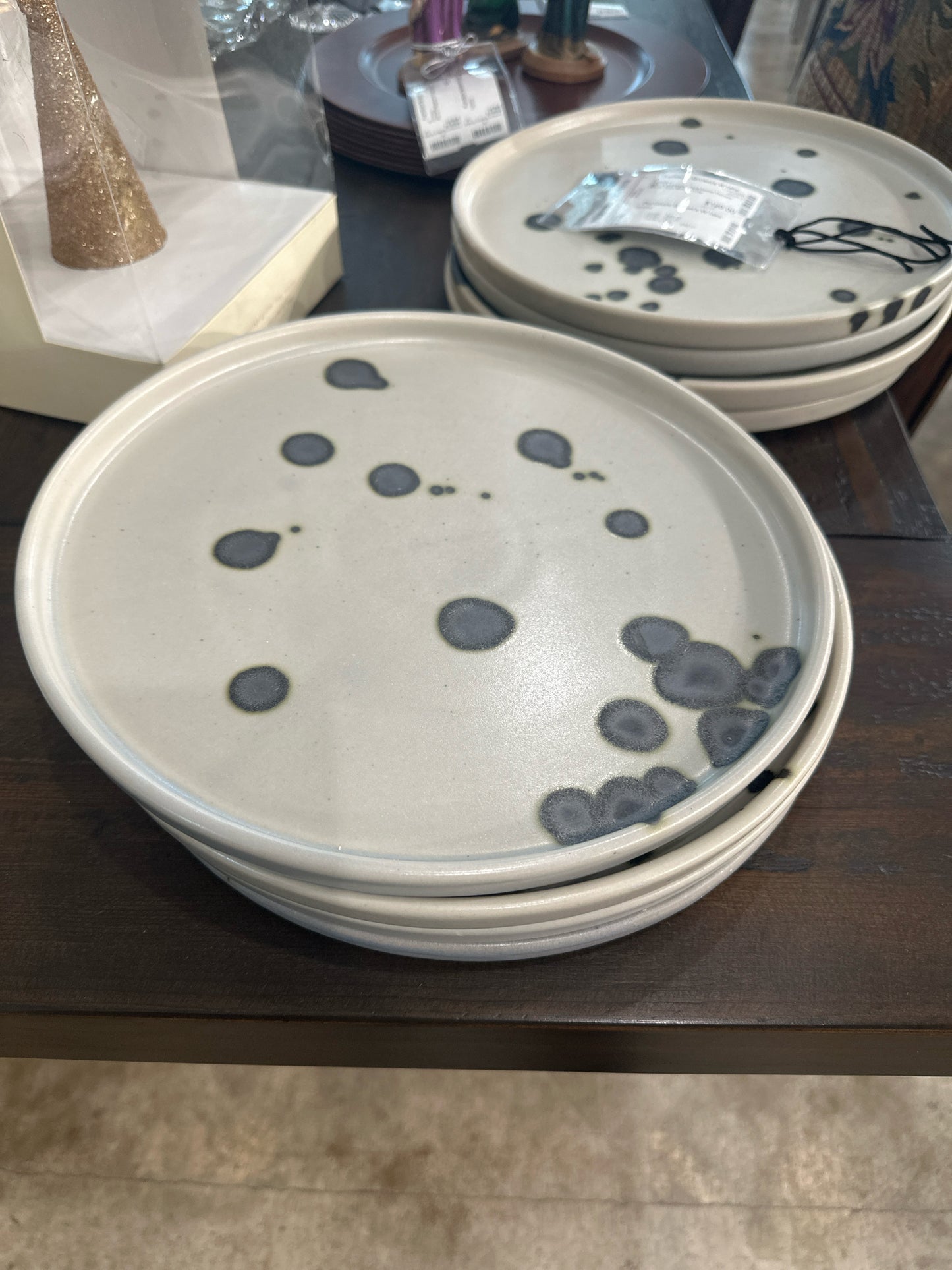 SET of 4 Cream/Black Hand Thrown Plates from Mexico City