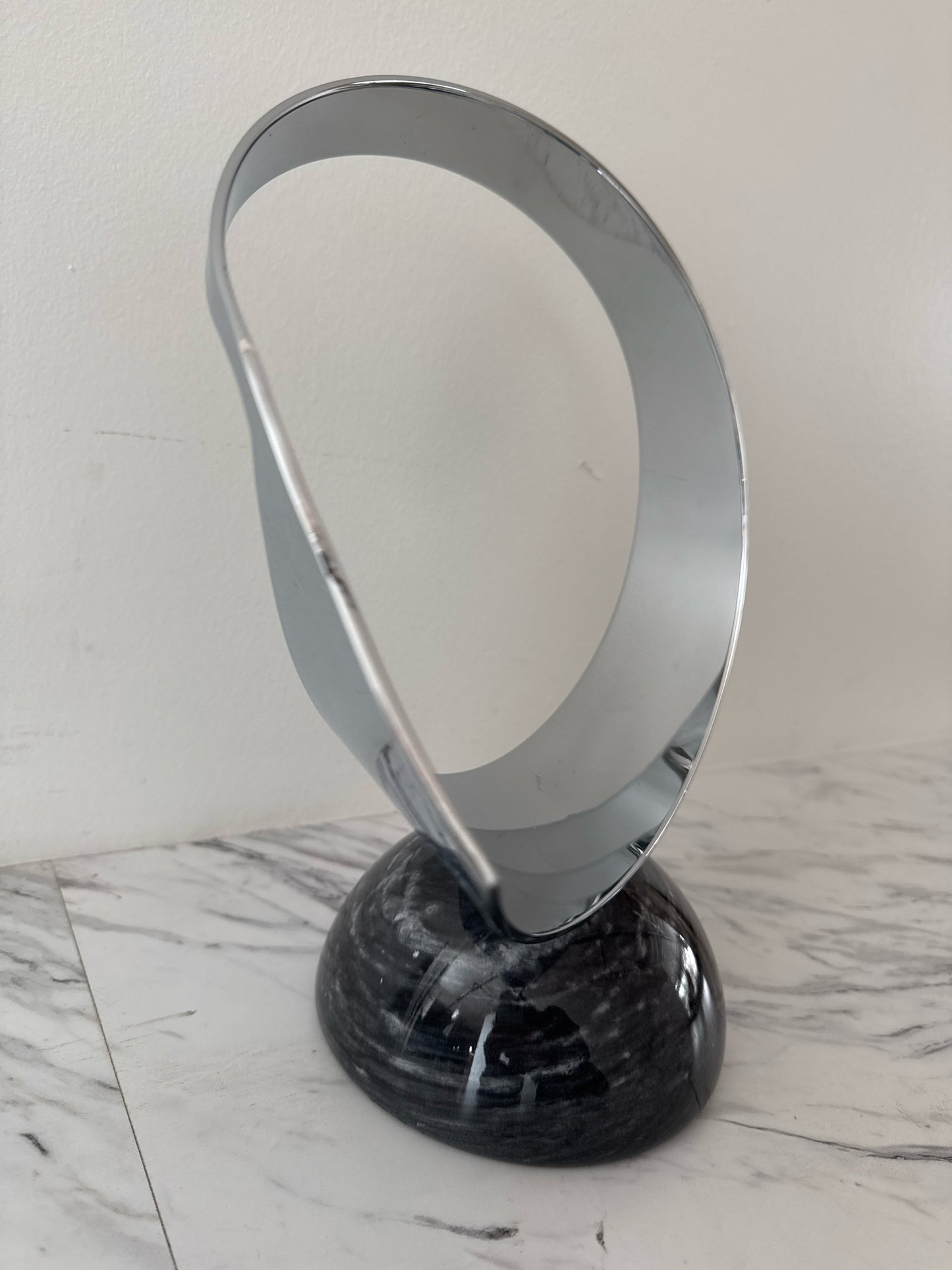 Modern Silver Metal Sculpture on Black Marble Base