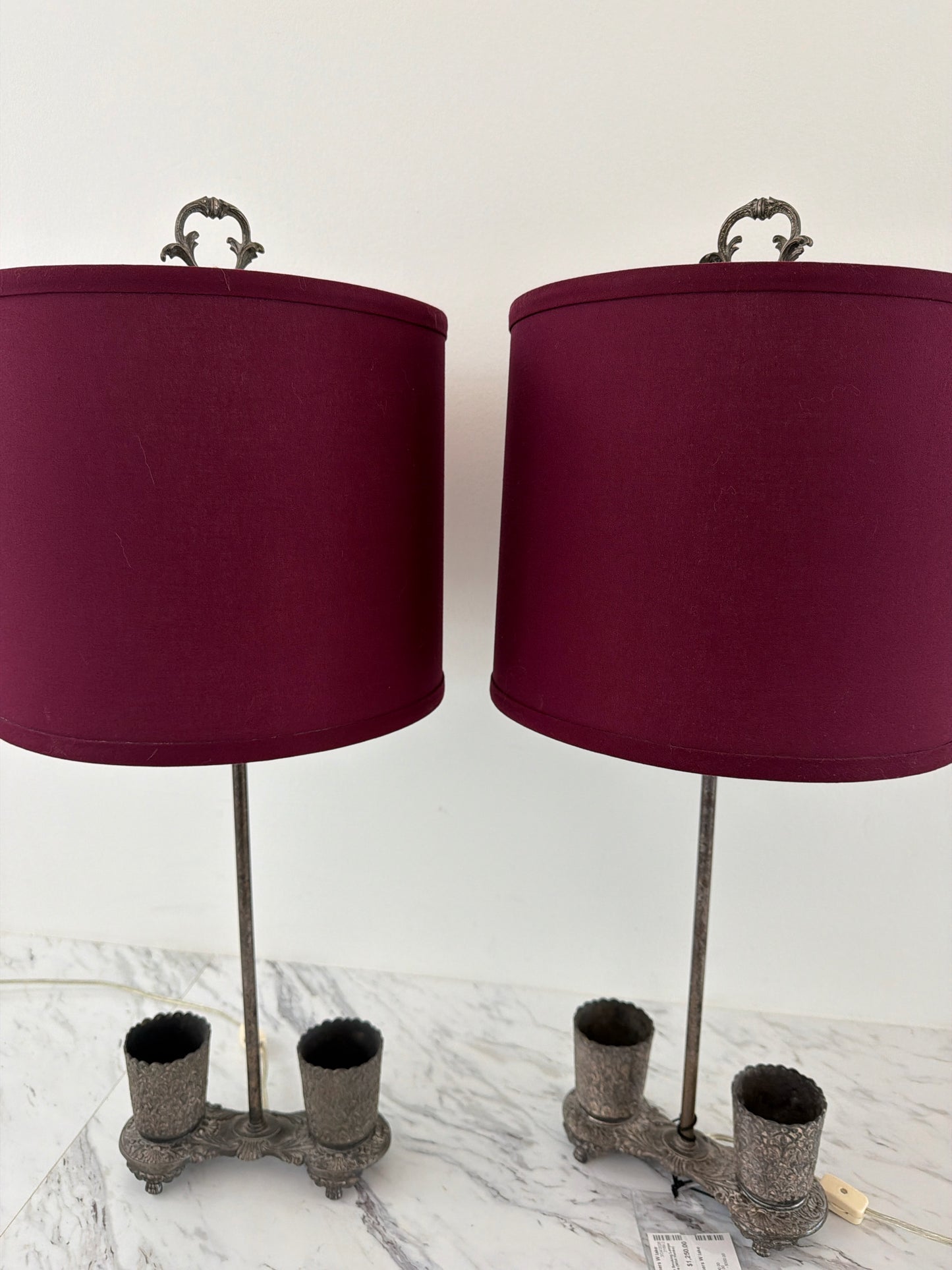 PAIR Antique Spanish Smoking Lamps w/ Bright Color Shades (Whit Hanks)
