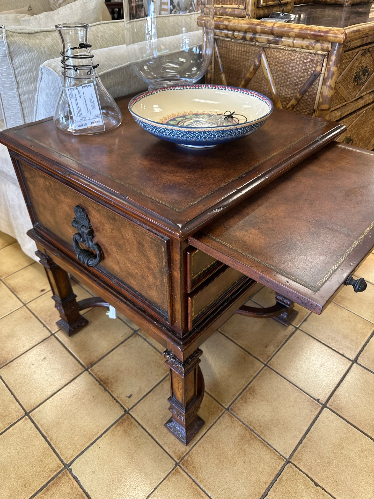 Theodore Alexander Nightstand w/ Leather Top 2 Drawers 24x24x28