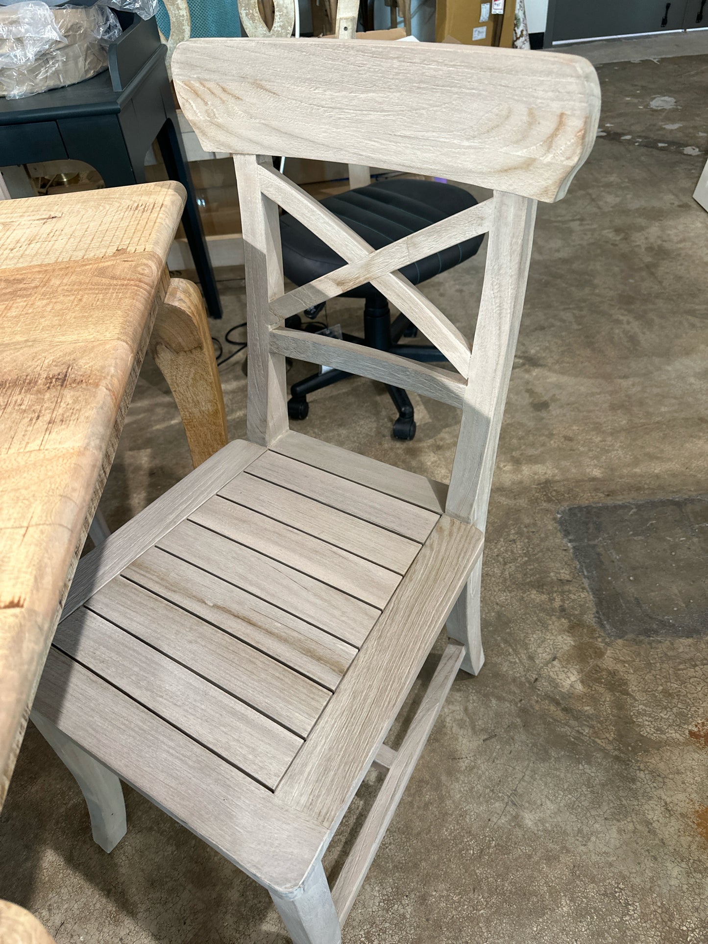 Pair Terrain by Anthropologie Teak Wood Cross Back Side Chairs