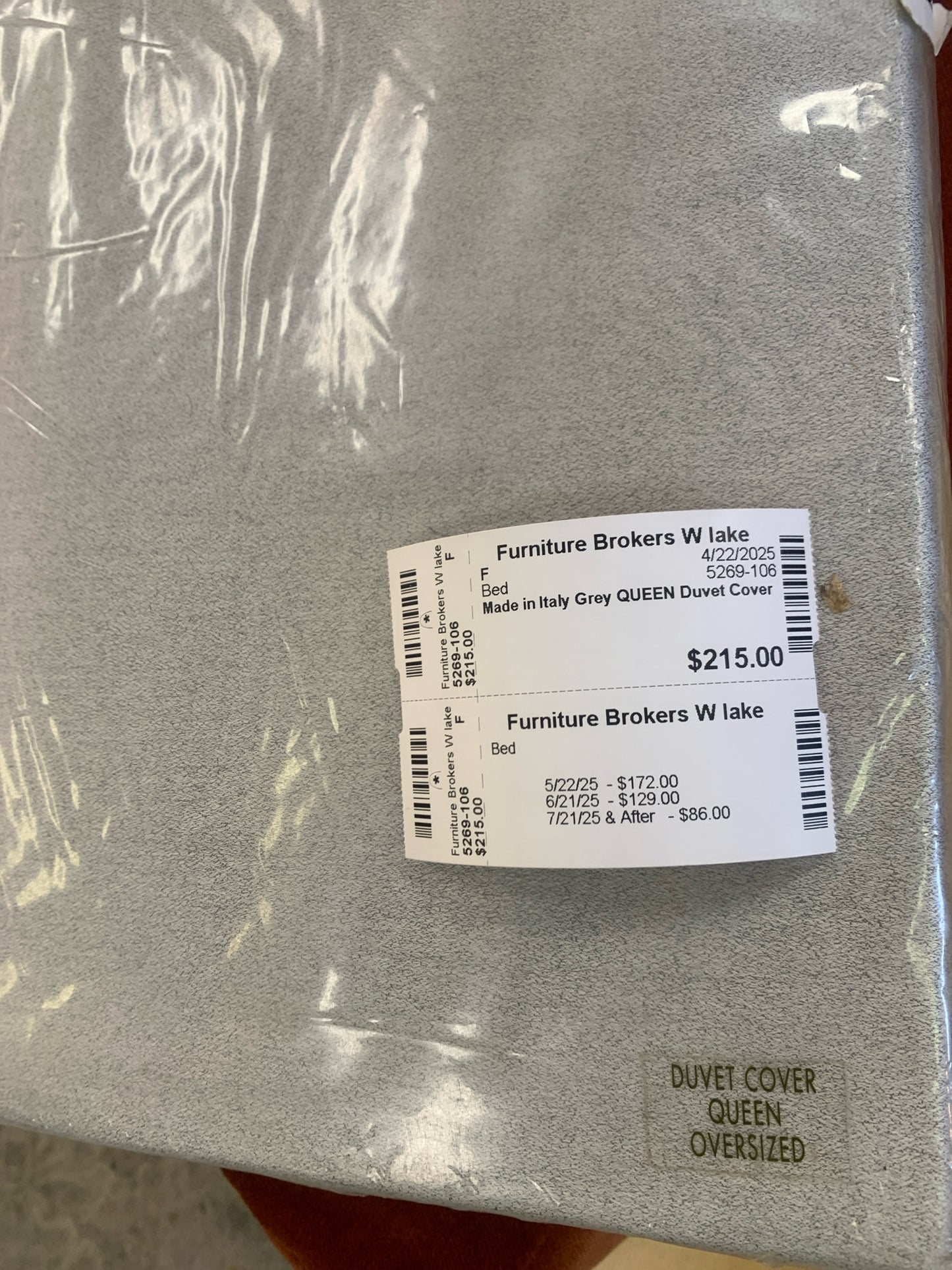 Made in Italy Grey QUEEN Duvet Cover