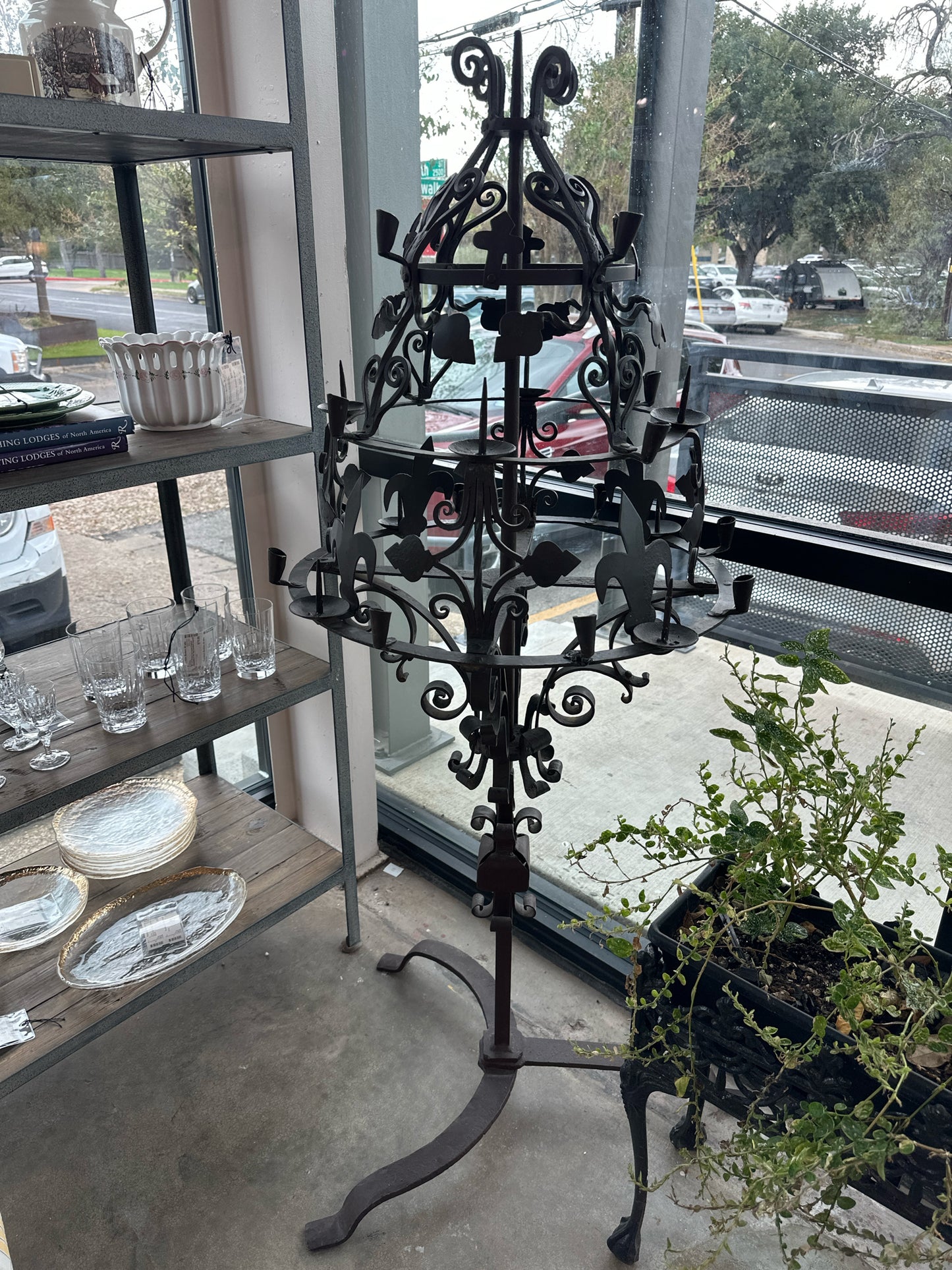 Wrought Iron Floor Candelabra w/ Taper Candles