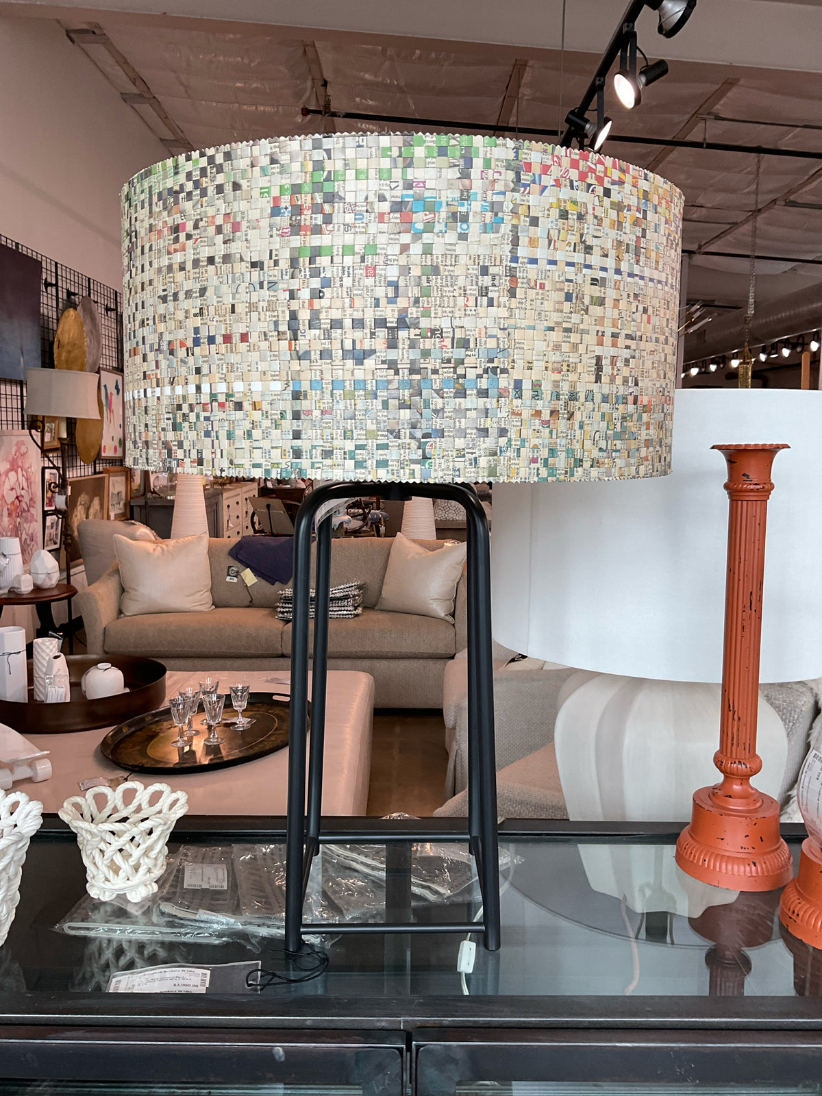 Arteriors, Griffith Table Lamp - Recycled Newsprint with Minimalist Cage Base
